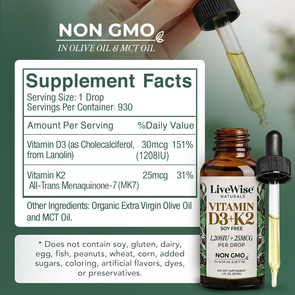 Live Wise Naturals Vitamin D3 K2 Drops for Adults, Ultra Concentrated