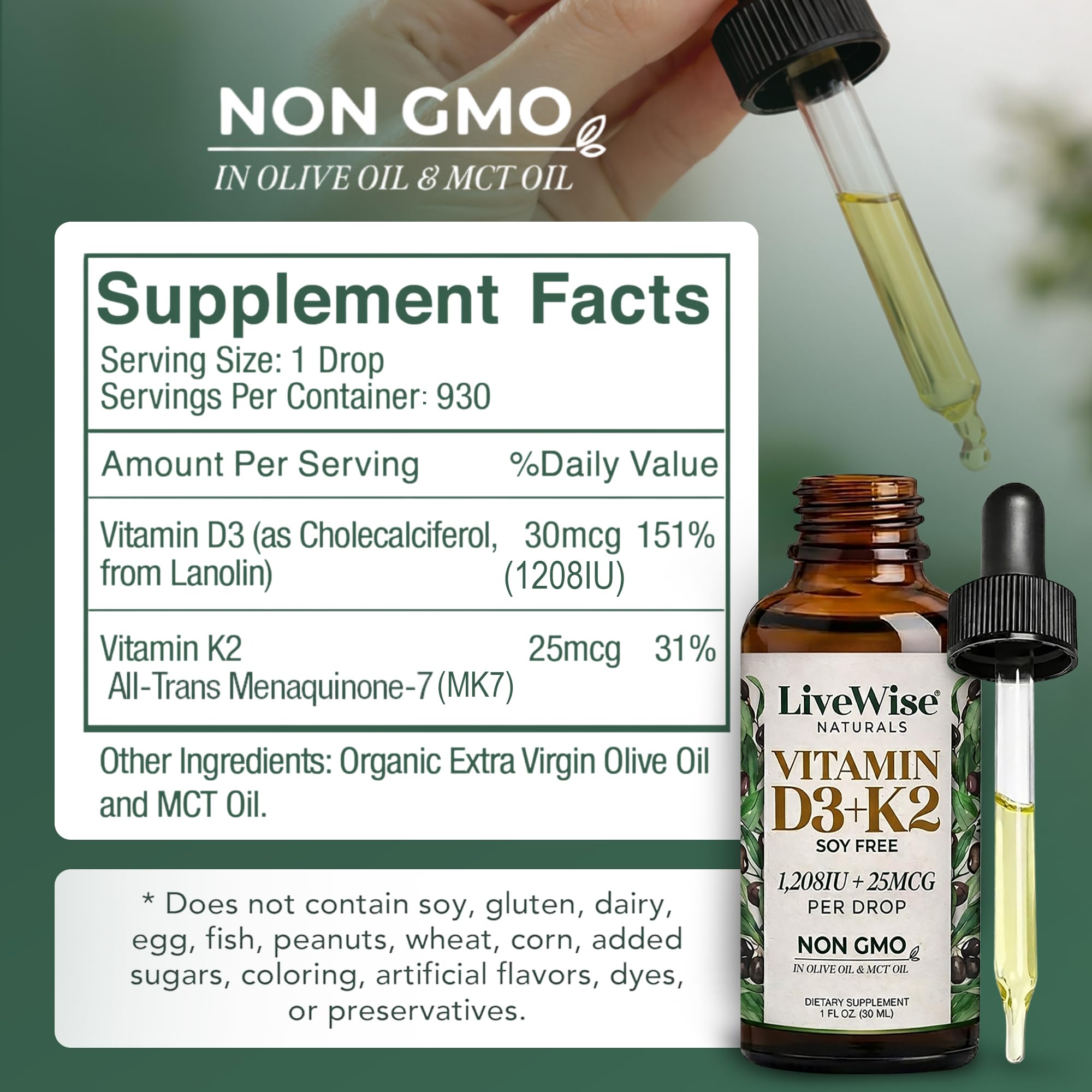 Live Wise Naturals Vitamin D3 K2 Drops for Adults, Ultra Concentrated