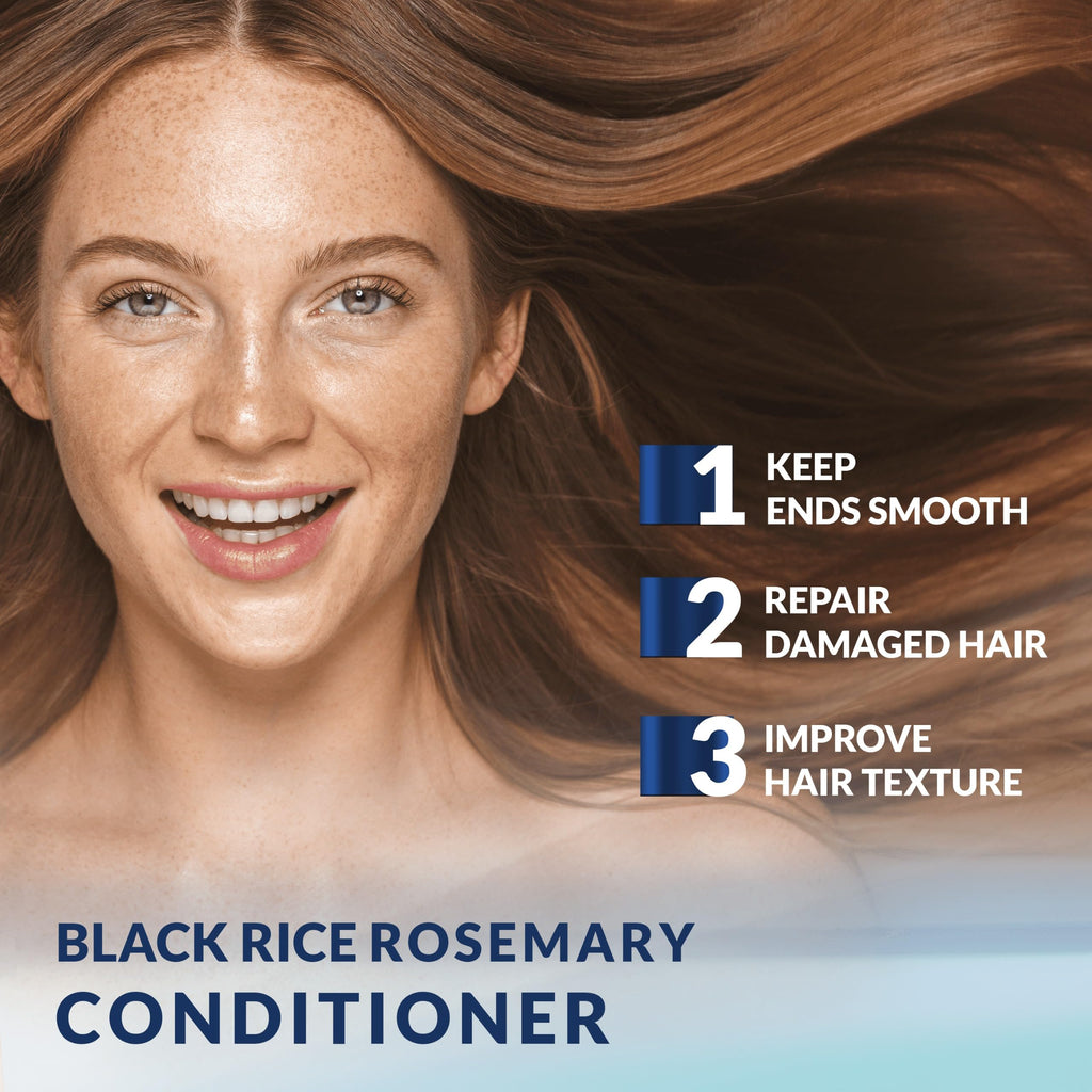PureNaturis Organic Rosemary Black Rice Water Shampoo Conditioner Set for Hair Growth, Rice Water Spray, w/Rosemary Water, Biotin, Caffeine, Routine Shampoo for Women Men Hair Loss Thickening, Longer