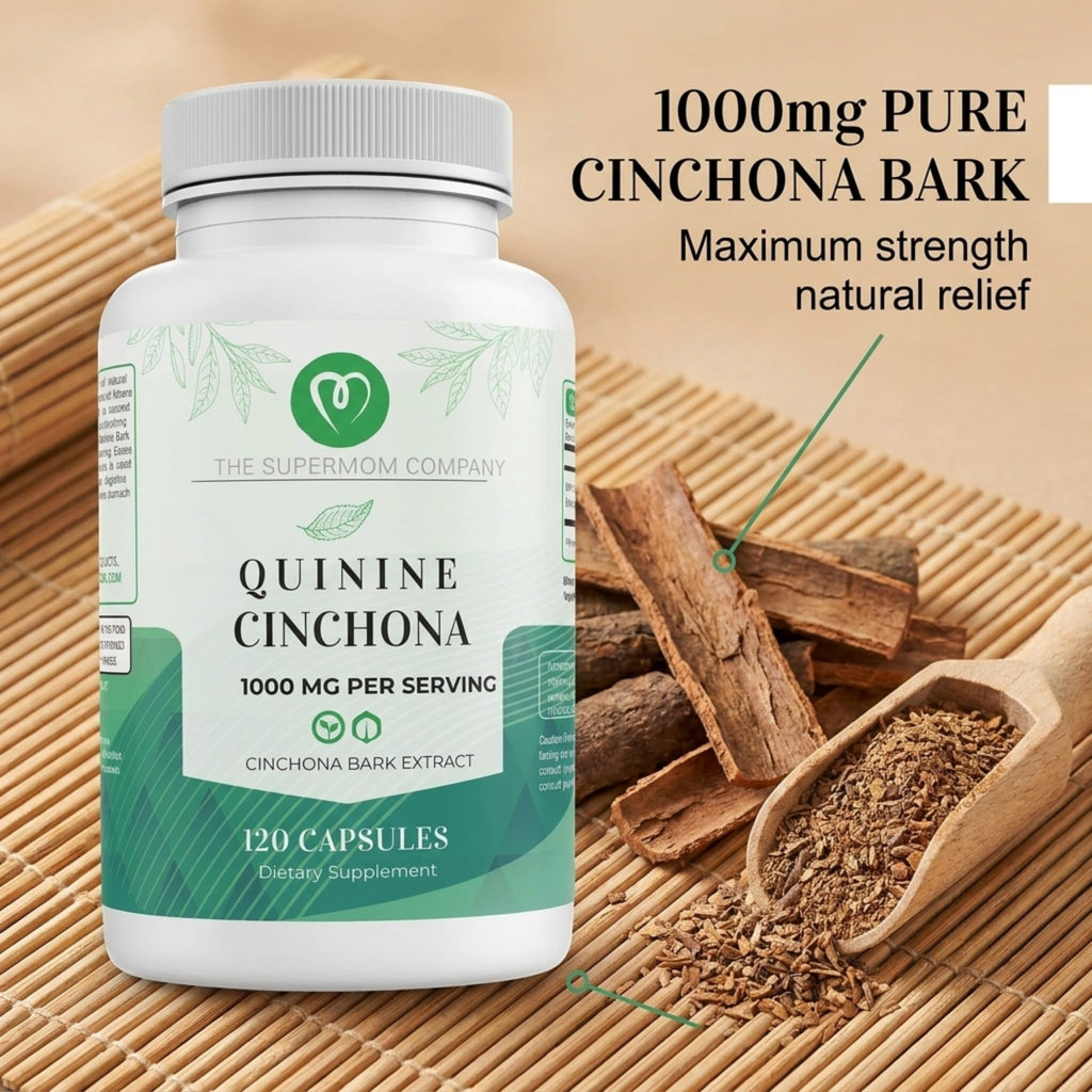 The Supermom Company Quinine Cinchona Bark Extract 1000 mg – Herbal Supplement for Muscle & Leg Cramp Relief, Digestive Support & Immune Health – 120 Capsules, Non-GMO, Made in USA