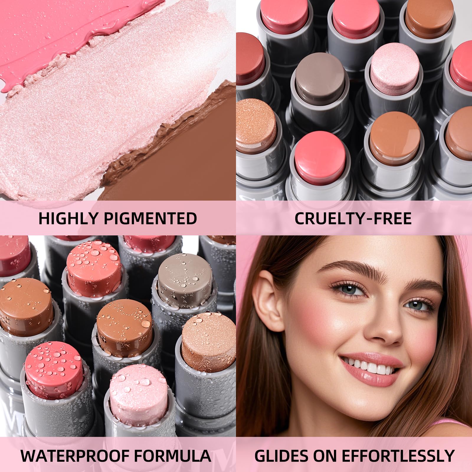 KIMUSE Cream Contour Stick Duo, Cream Blush Stick, Bronzer Shaping Stick, Creamy Highly Pigmented, Long Lasting, Vegan Face Make Up Sticks