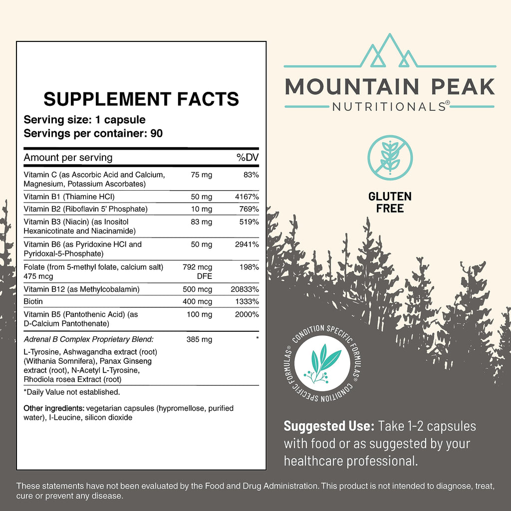 Mountain Peak Nutritionals Adrenal B Complex Ashwagandha B6 B12 90ct