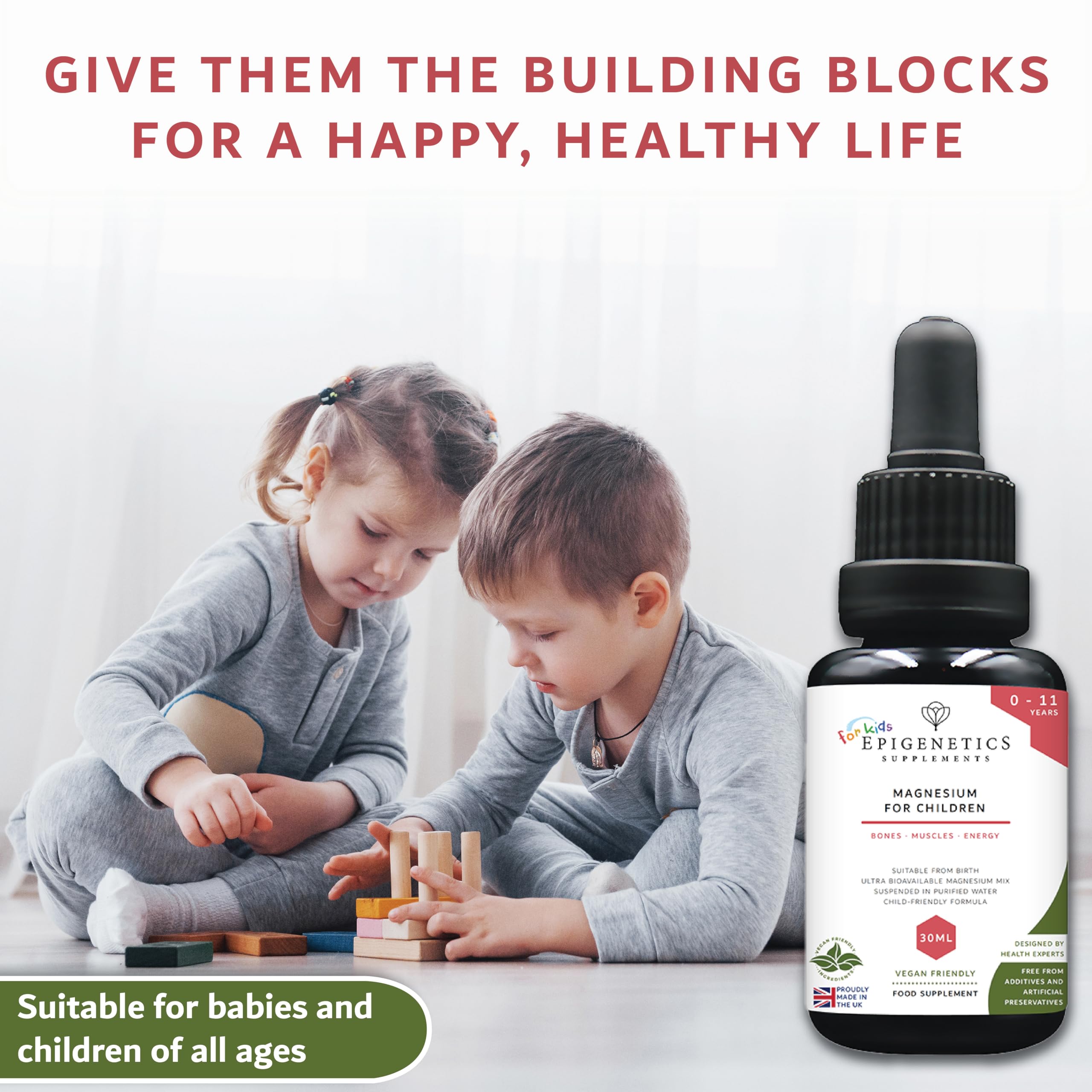 Magnesium for Kids Children & Baby 30ml | Supports Sleep & Relaxation, Helps Calm & Focus, Supplements for 0-11 Years | Bones, Teeth & Energy | Sugar & Flavouring Free UK Made Vegan