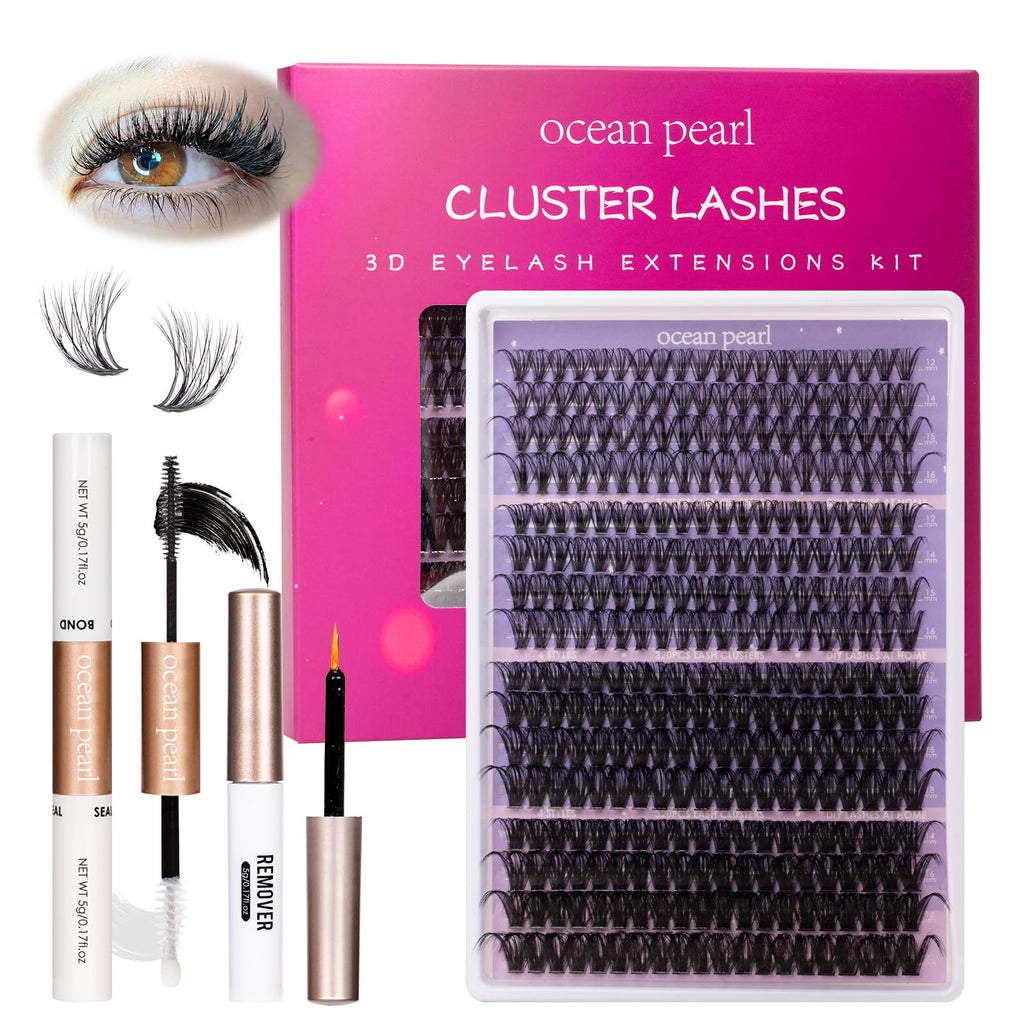 Ocean Pearl Cluster Lashes 320PCS Individual Eyelashes 30D+40D+80D+100D 4 Styles Eyelash Extensions Kit 12-20MM Lash Clusters DIY Eyelash Clusters with Super Lash Bond+Seal+Remover+Tweezer-4