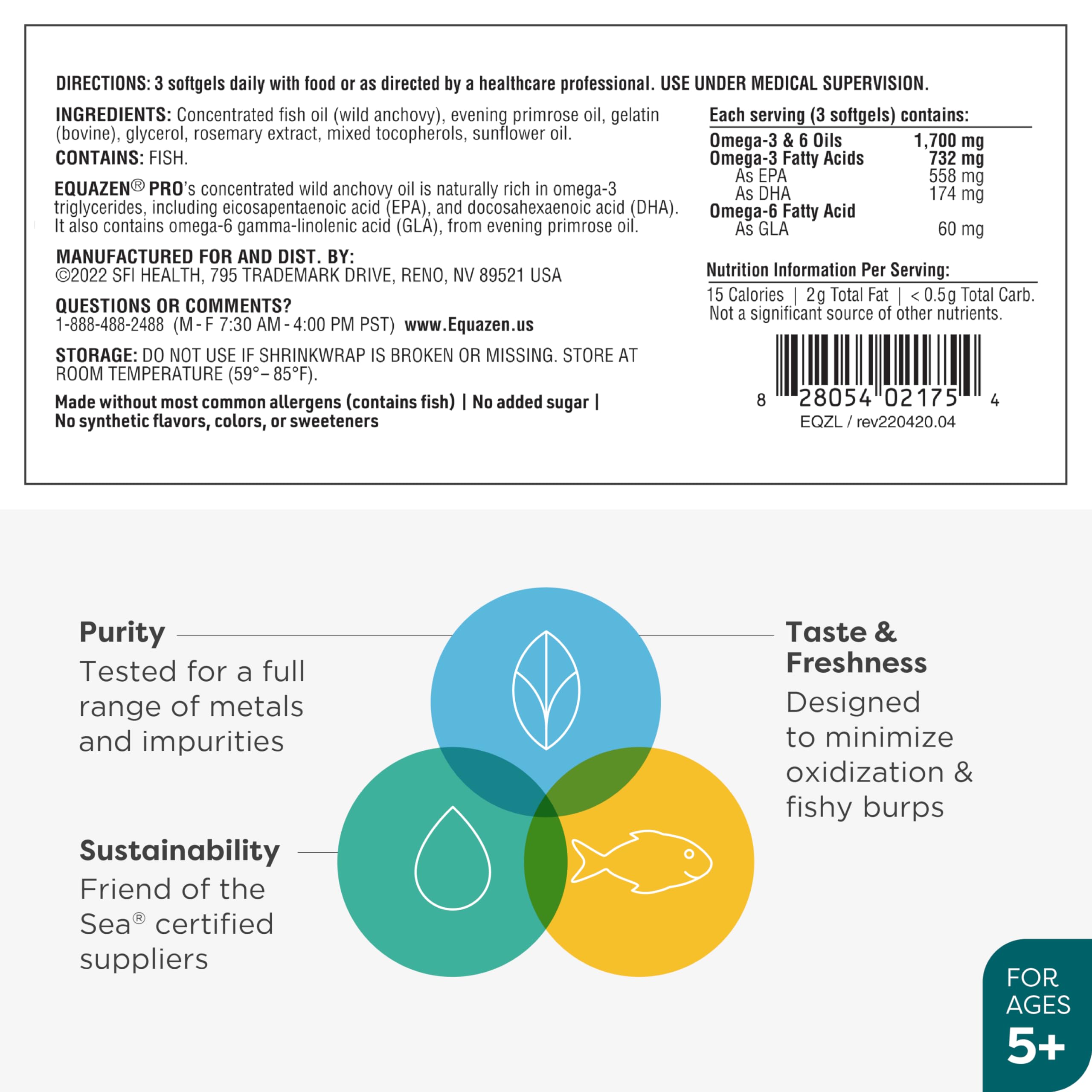 Equazen PRO Fish Oil for Kids - Clinically Tested to Improve Focus, Learning + Behavior in Children, Teens - DHA/EPA Omega-3 + Omega-6 Supplement for Brain Support* (90 Softgels / 30 Servings)