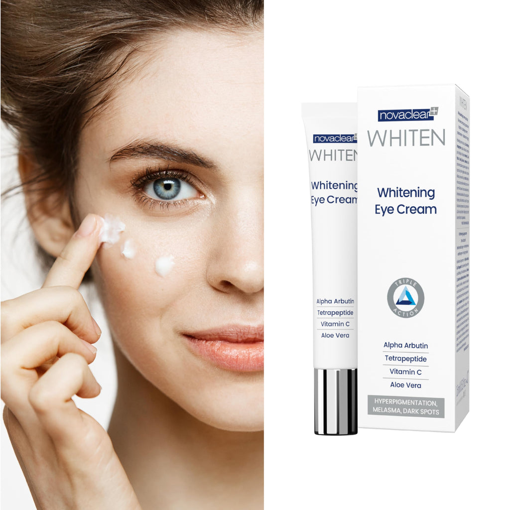 Novaclear Whitening Eye Cream – Eye Treatment with Alpha Arbutin, Tetrapeptide, Vitamin C & Aloe Vera for Dark Circles, Hyperpigmentation & Fine Lines – Brightening & Hydrating Eye Cream – 15 ML