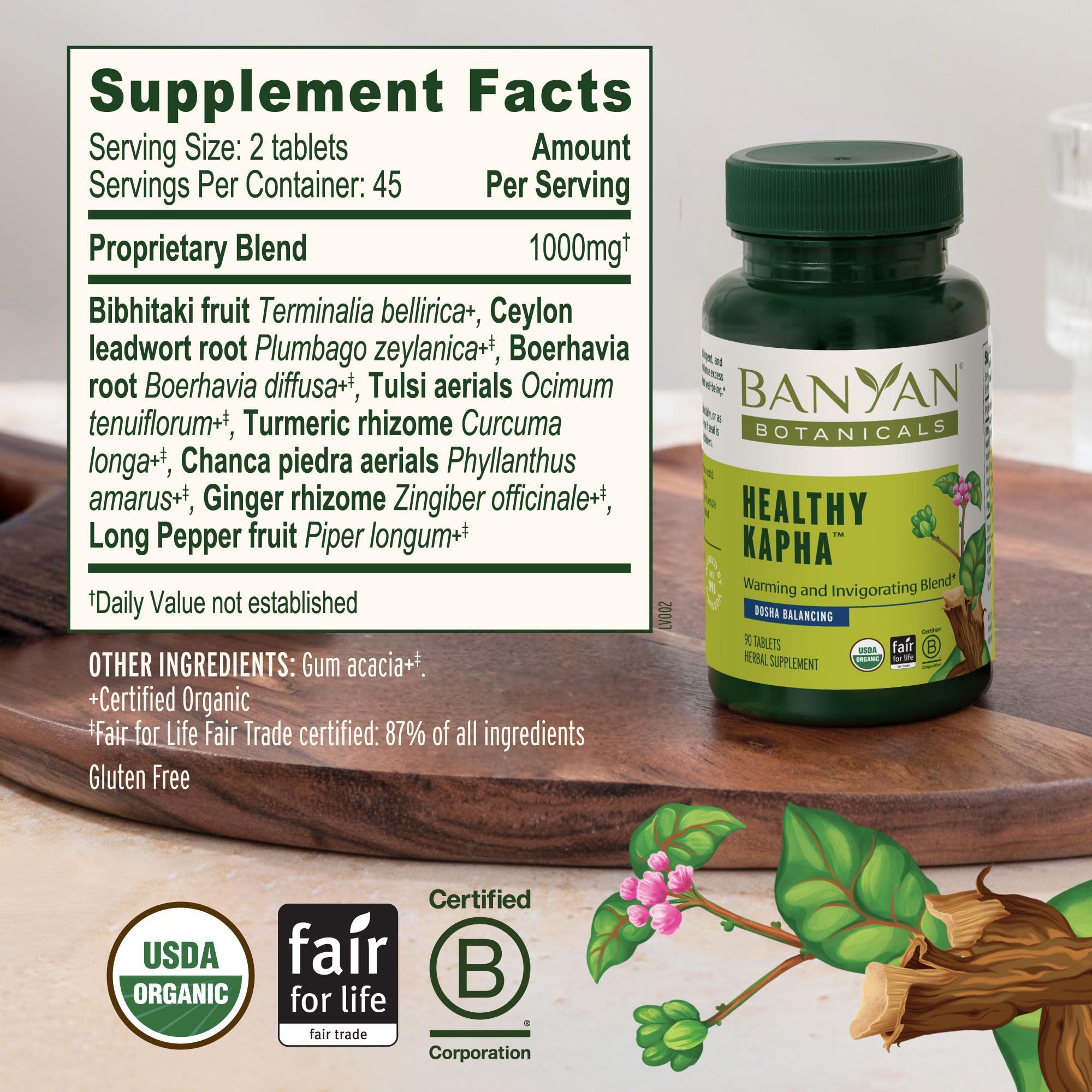 Banyan Botanicals Organic Healthy Kapha – Warming & Invigorating Herbal Supplement – Supports Systemic Movement, Physical Energy & Circulation – 90 Tablets – USDA Organic