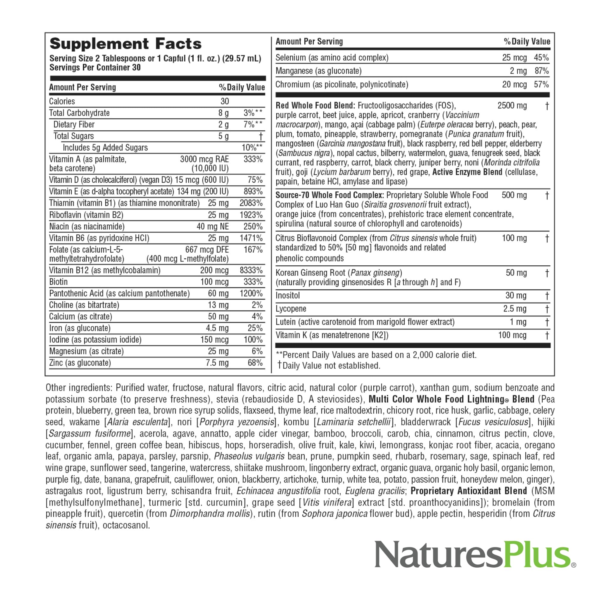 NaturesPlus Source of Life RED Multivitamin Liquid - 30 oz, Pack of 2 - Energy & Immune Support - with Exotic Red Fruits, Lycopene & Lutein - Vegetarian & Gluten Free - 60 Total Servings