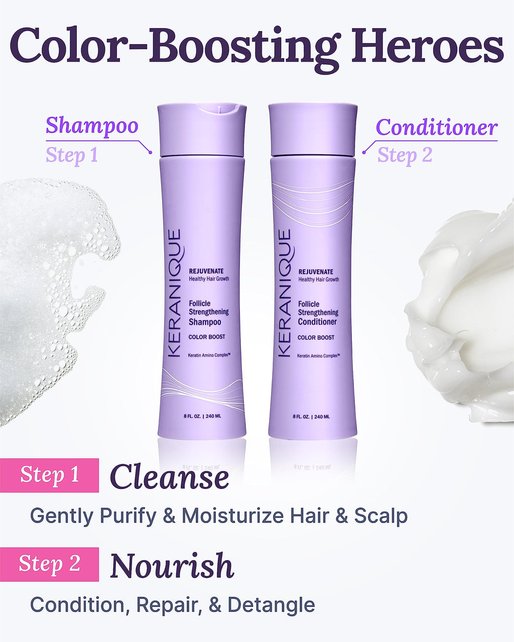 Keranique Rejuvenate Color Boost Shampoo & Conditioner for Color-Treated Hair, Thinning Hair – Sulfate & Paraben Free with UV Protection – Helps Reduce Color Fade & Wash-Out – Keratin Amino Complex™