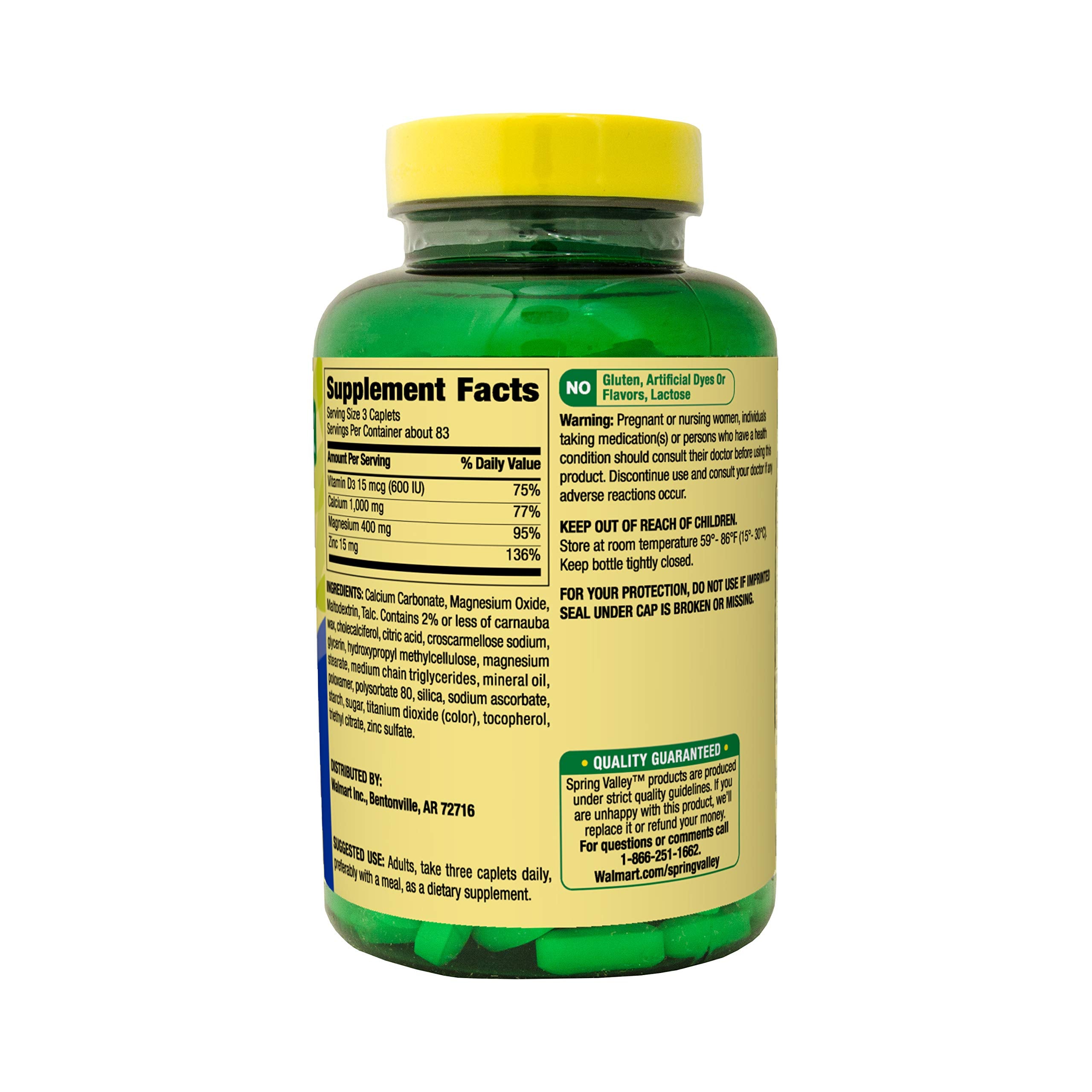 Spring Valley - Calcium Magnesium and Zinc, Plus Vitamin D3, 250 Coated Caplets (3)