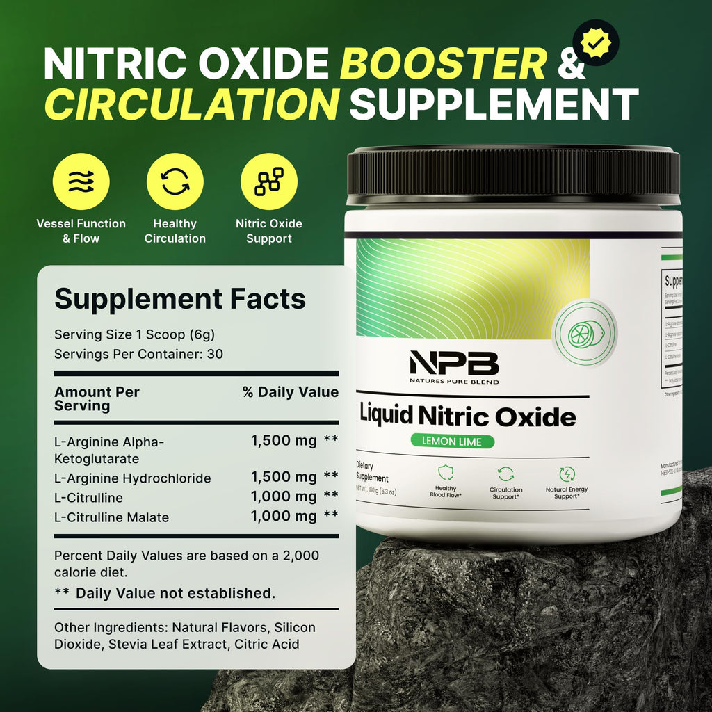Nature's Pure Blend Liquid Nitric Oxide Supplements for Men – L-Arginine Powder – Nitric Oxide Booster & Circulation Supplement – Blood Flow Support, L Arginine and L Citrulline – 5000 MG