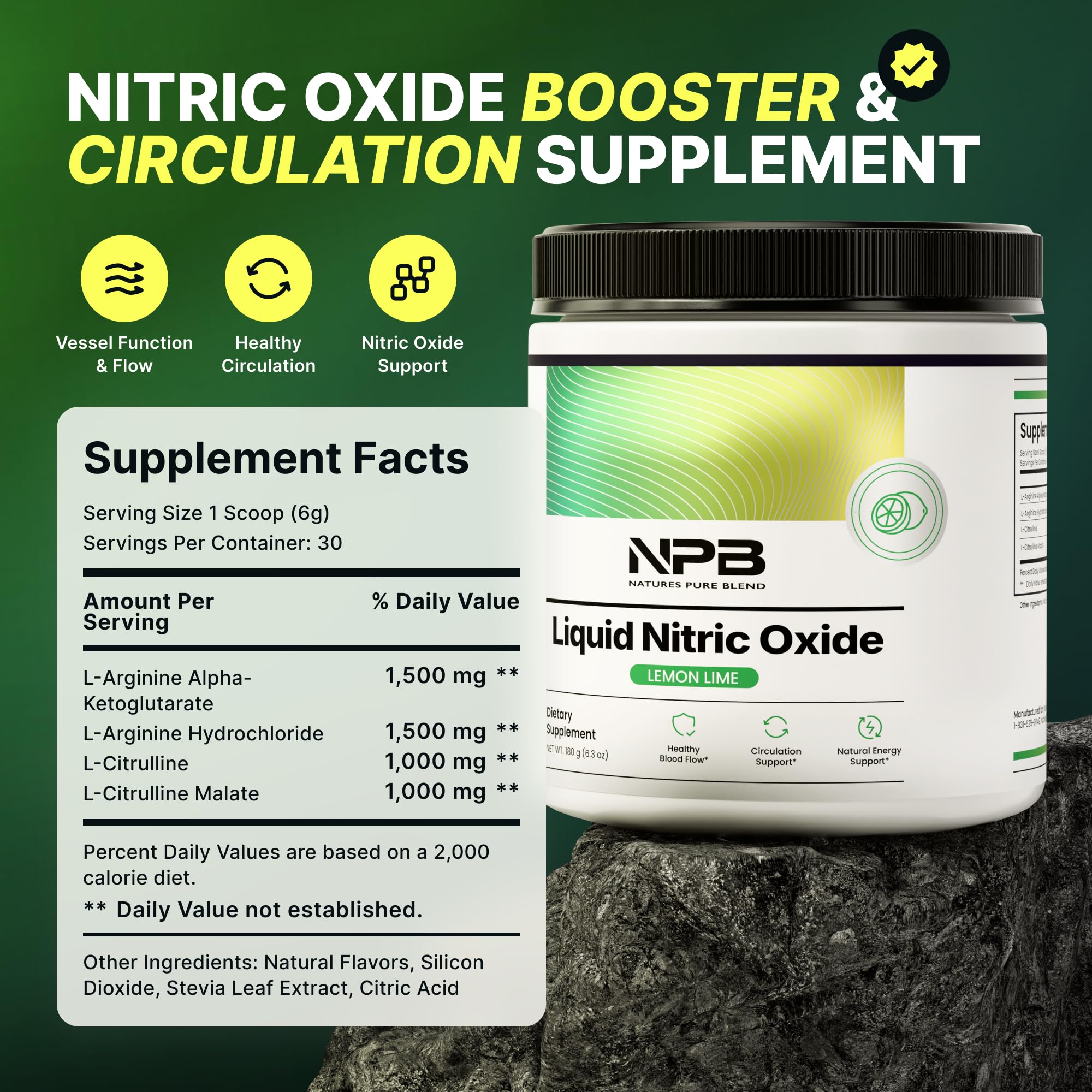 Nature's Pure Blend Liquid Nitric Oxide Supplements for Men – L-Arginine Powder – Nitric Oxide Booster & Circulation Supplement – Blood Flow Support, L Arginine and L Citrulline – 5000 MG