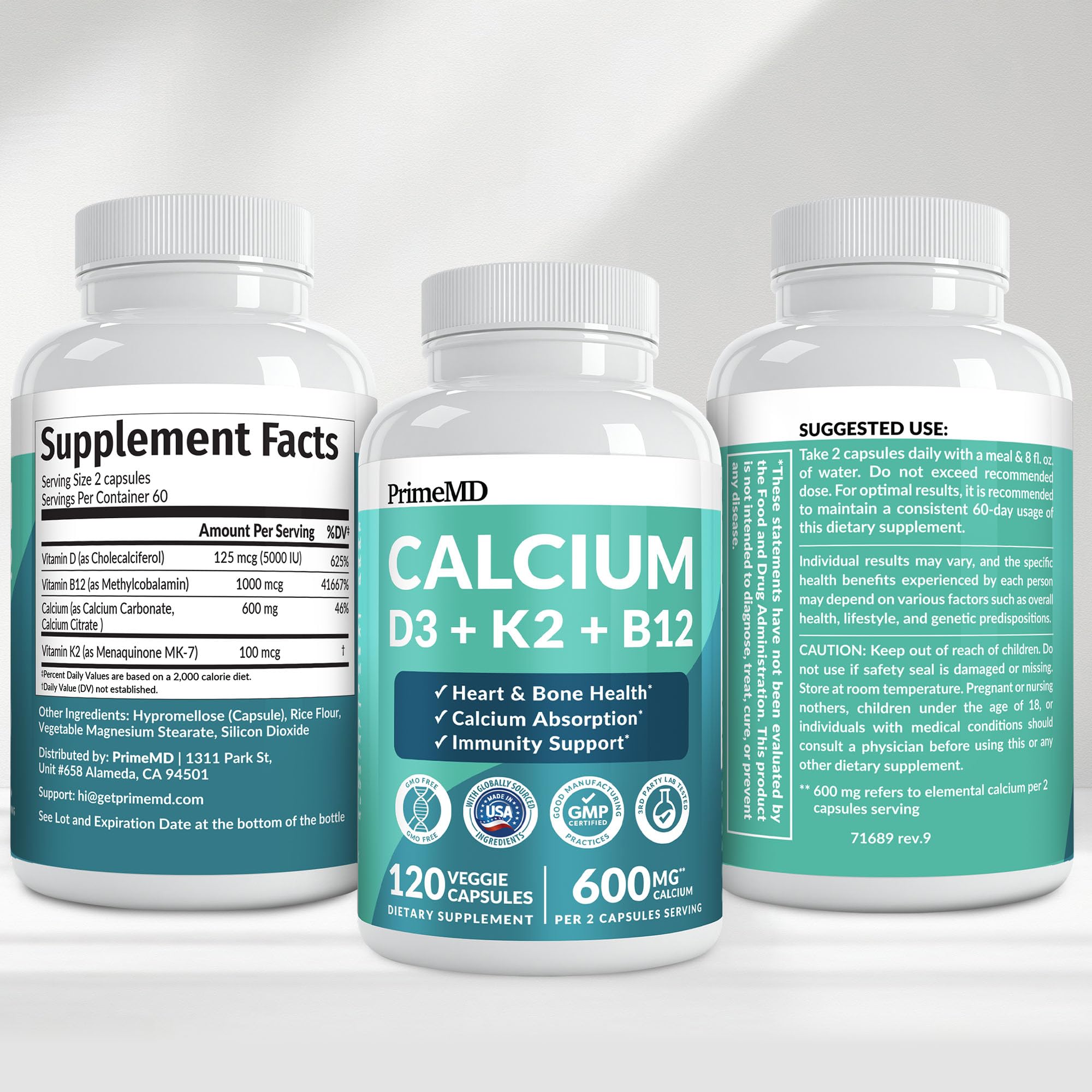 4-in-1 Calcium Supplements for Women and Men - Calcium with Vitamin D3 K2 5000 IU Supplement, 601mg per Serving for Heart, Bones & Body Defenses - Gluten-Free, Vegan-Friendly (240 ct)