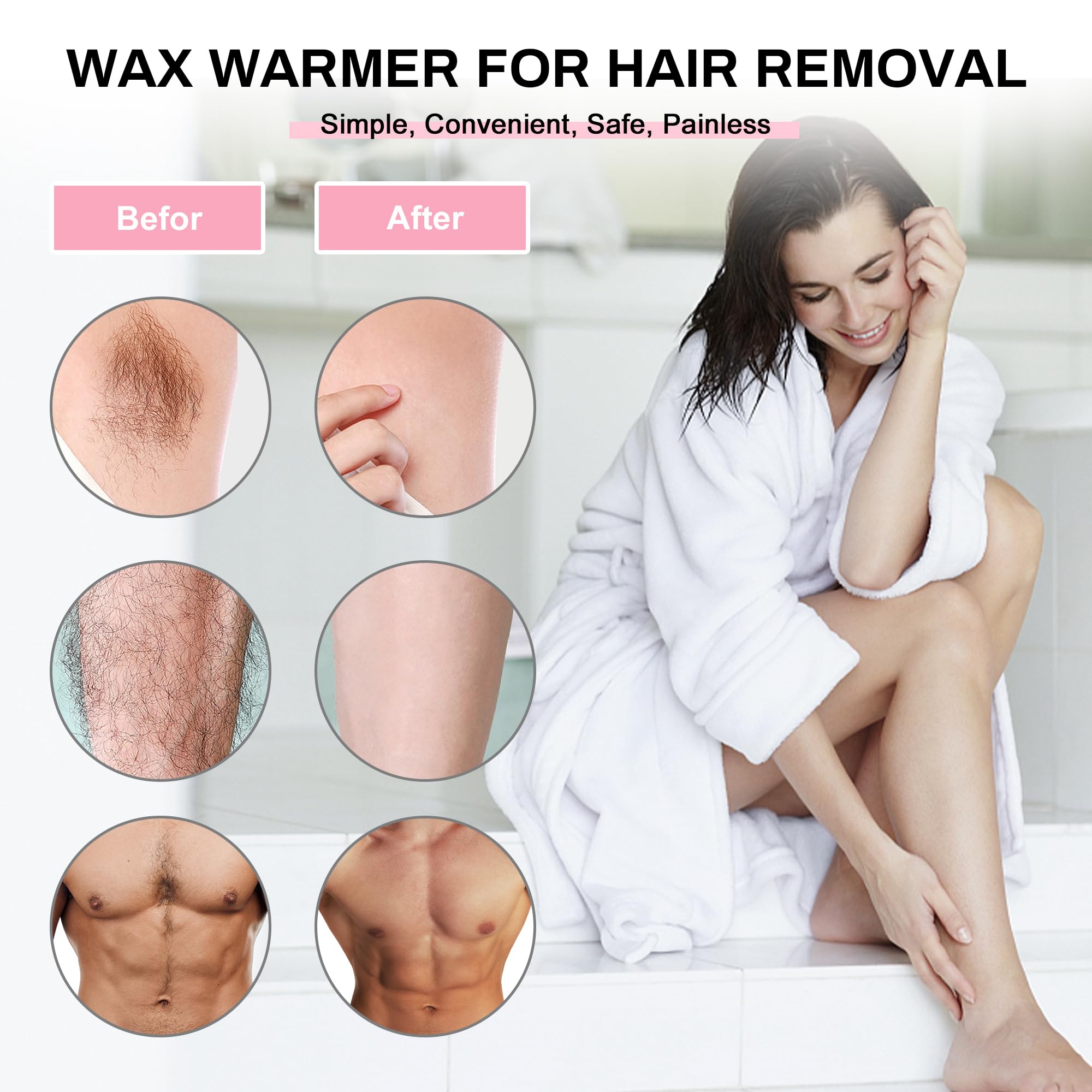 Professional Waxing Kit Wax Warmer Single Pot Wax Heater Machine for Hair Removal, Large Waxing Pot with Non-Stick Easy Clean Pot, 50 Sticks & 20 Collar, for Spa Salon Beauty Esthetician Home (Black)