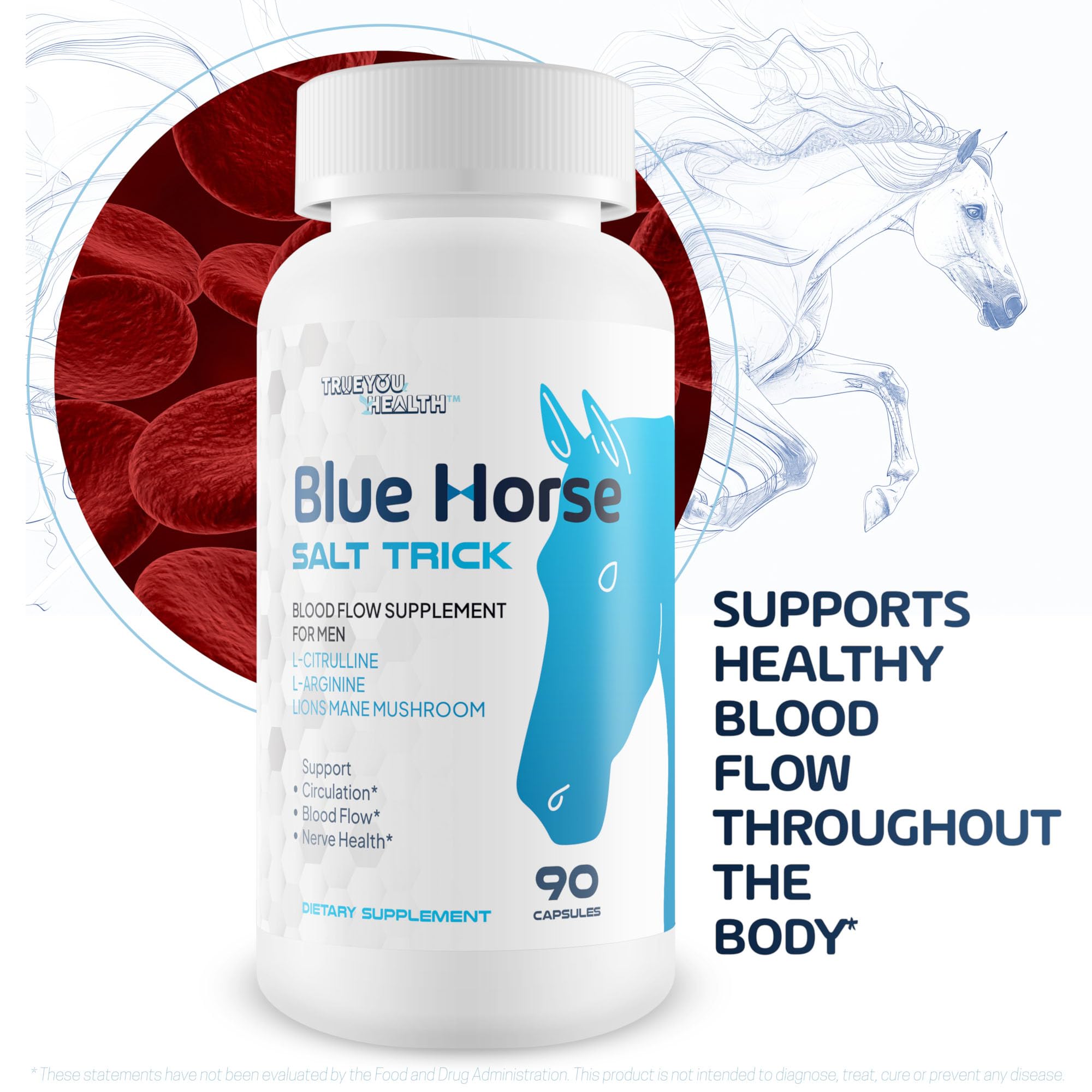Blue Horse Salt Trick - Our Best Blood Flow Supplement for Men - Our Best Circulation Supplement - Male Circulation Supplements Nitric Oxide Vasodilator to Improve Blood Flow 7 Blue Salt Trick for Men