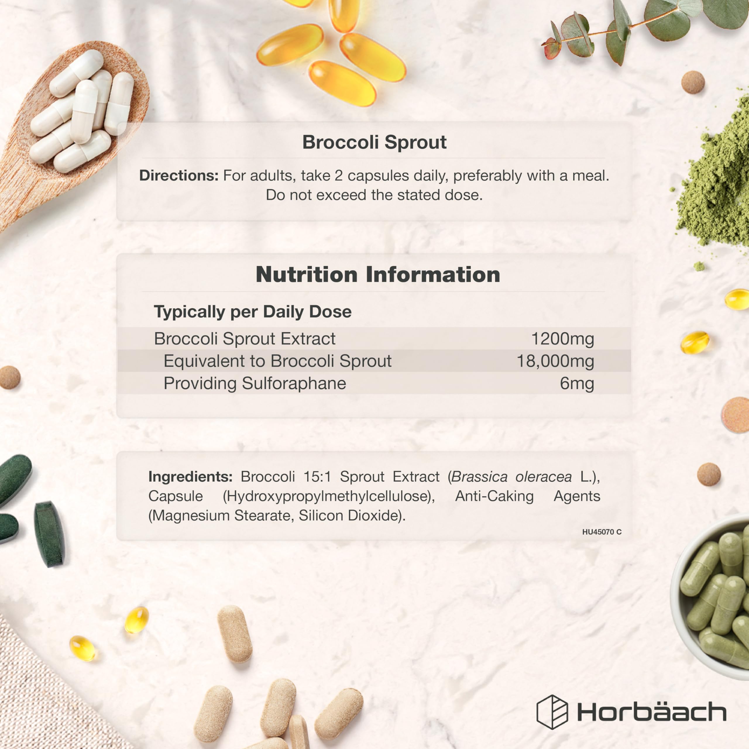 Broccoli Sprout Extract 18,000mg | Activated Sulforaphane Supplement | 60 Vegan Capsules | High Strength | by Horbaach