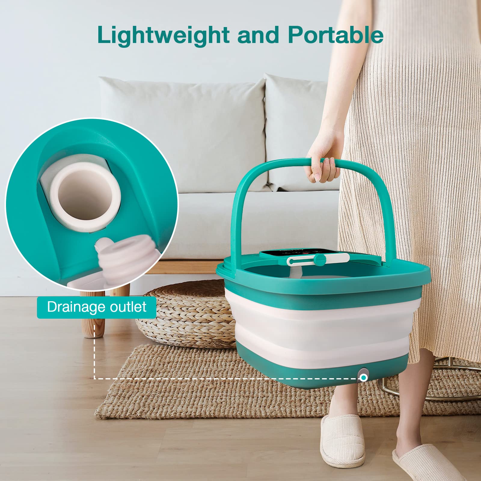 HOSPAN Collapsible Foot Spa with Heat, Bubble, Red Light, and Temperature Control, Foot Bath Massager with 8 Shiatsu Massage Rollers, Pedicure Foot Spa for Relaxation - FS01A