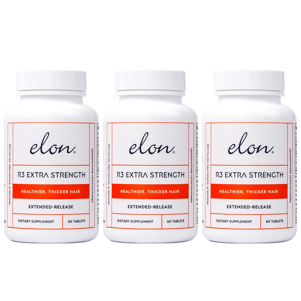 Elon R3 Extra Strength for Hair Growth - Supplements for Women to Grow Thicker, Fuller Hair, Advanced Formula with 5000 mcg Biotin Per Serving & Collagen, 60 Count (Pack of 3)