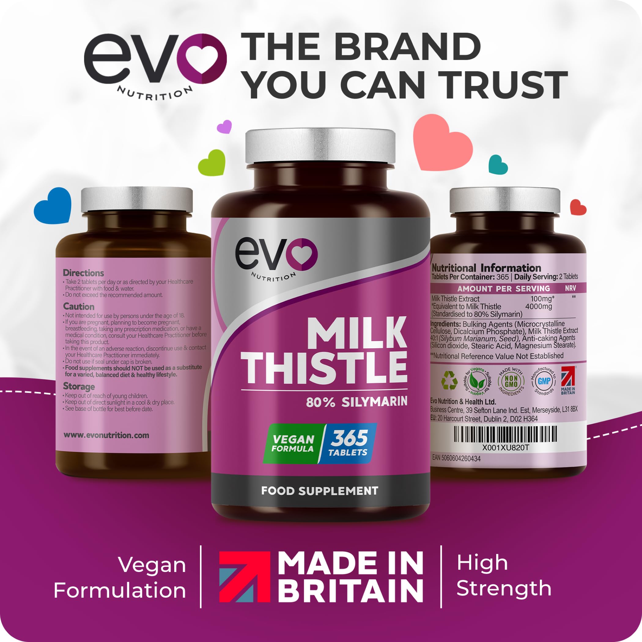 EVO Nutrition Milk Thistle, 80% Silymarin, 365 Vegan Tablets