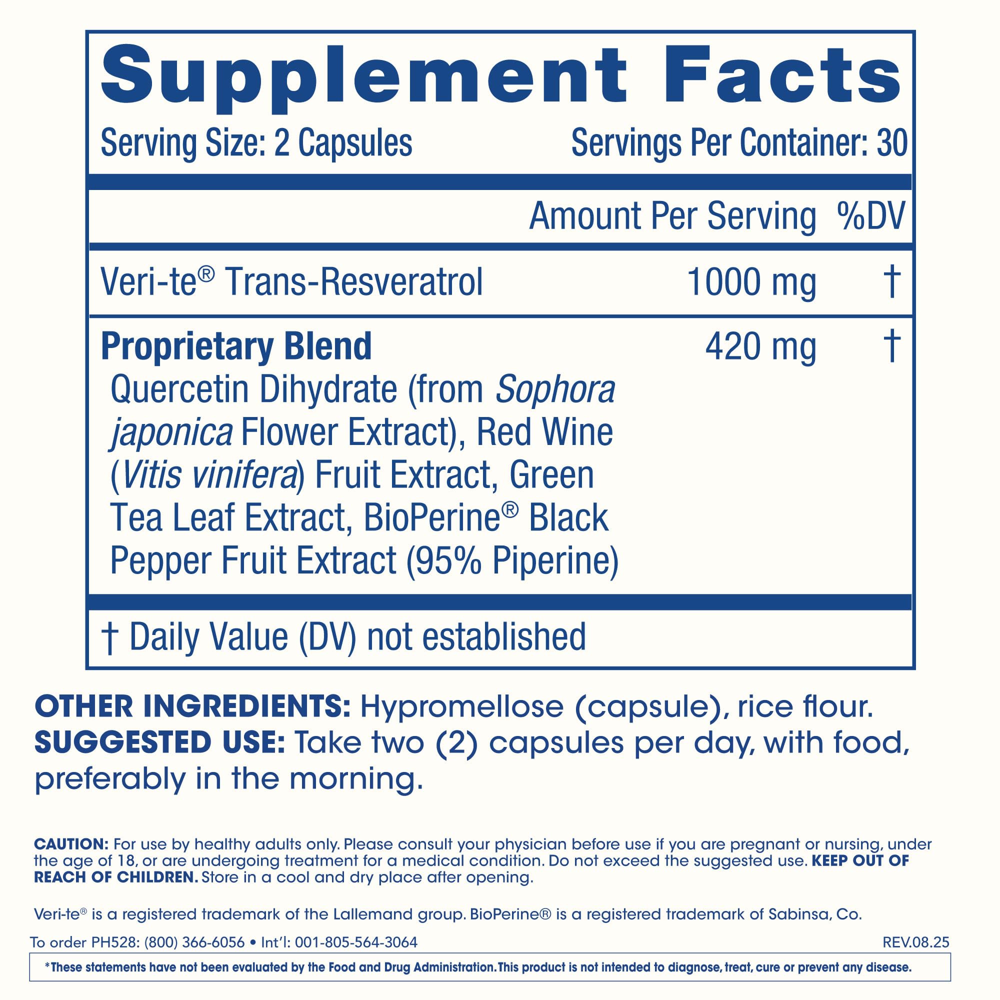 ProHealth Resveratrol 1000mg | Pure Trans-Resveratrol | Plus Quercetin, Red Wine & Green Tea Extract | Clinically Studied to Support Cellular Health, Memory, Healthy Aging | 60 Capsules