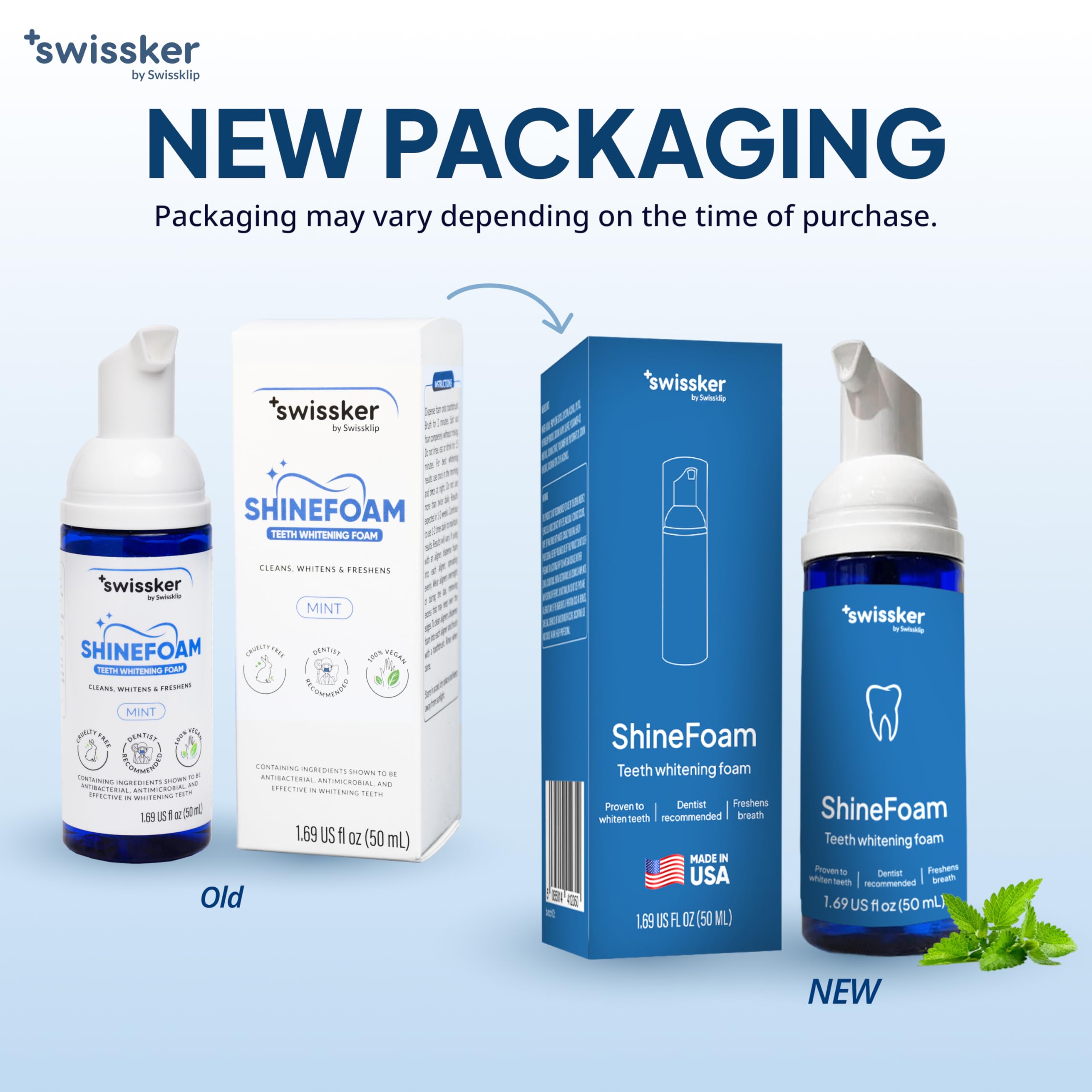 Swissker by Swissklip ShineFoam | Teeth Whitening Foam | Mint Flavor Whitening Toothpaste | Teeth Whitener I Professional Teeth Whitening Kit | 100% Vegan - Made in USA - 1.69 oz - Pack 2