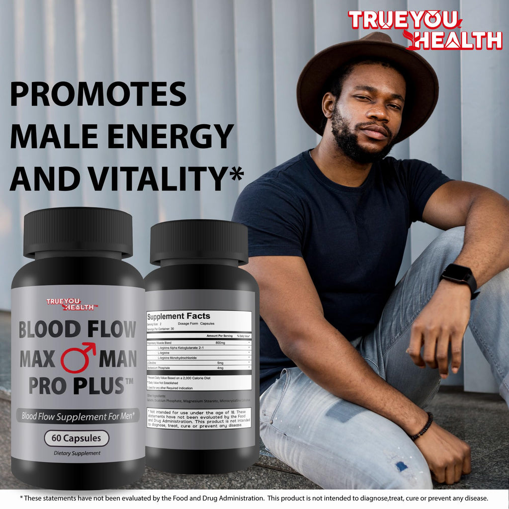 Blood Flow Max Man Pro Plus - Our Best Circulation Mens Blood Flow Supplement - Men Blood Flow Care - Healthy Blood Flow Support - Advanced Blood Flow Supplement Powder Capsules Best Blood Flow