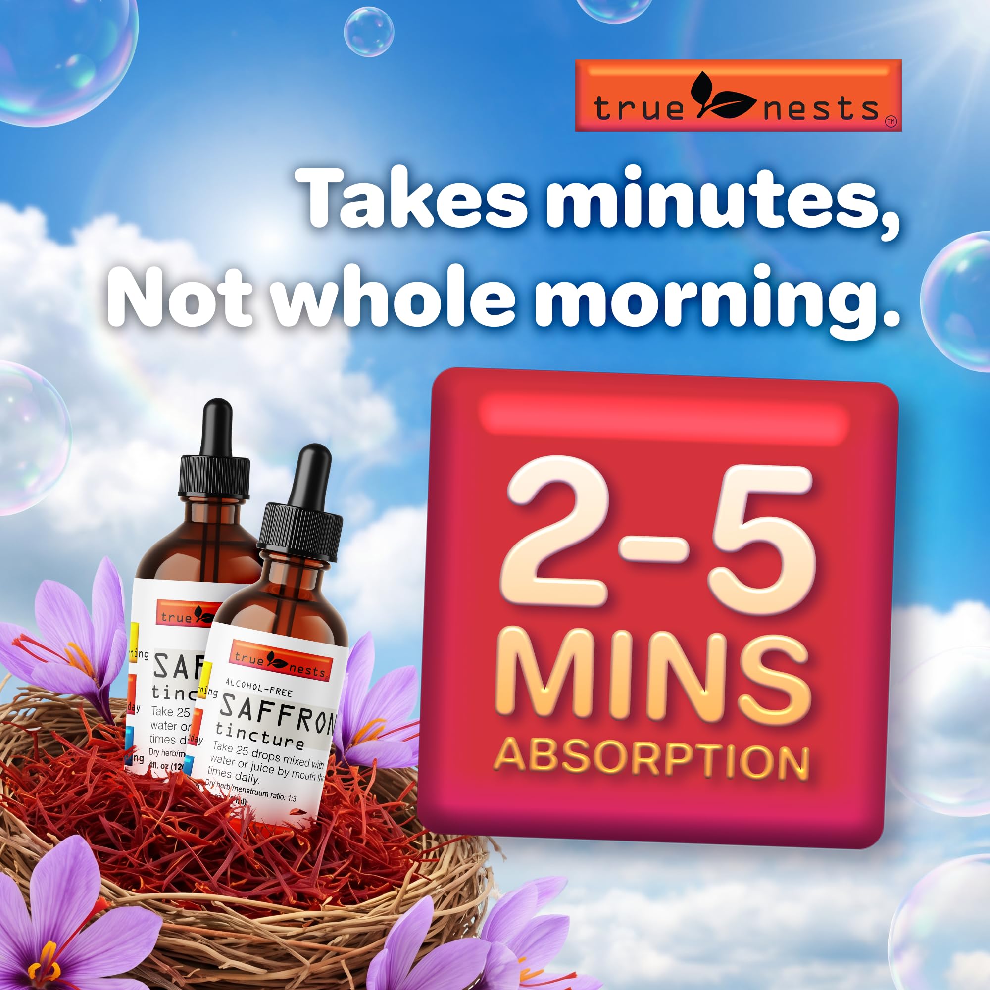 True Nests Saffron Extract Liquid Drops, Alcohol-Free Saffron Tincture, Pure Saffron Extract, Vegan, Non-GMO, 4 oz