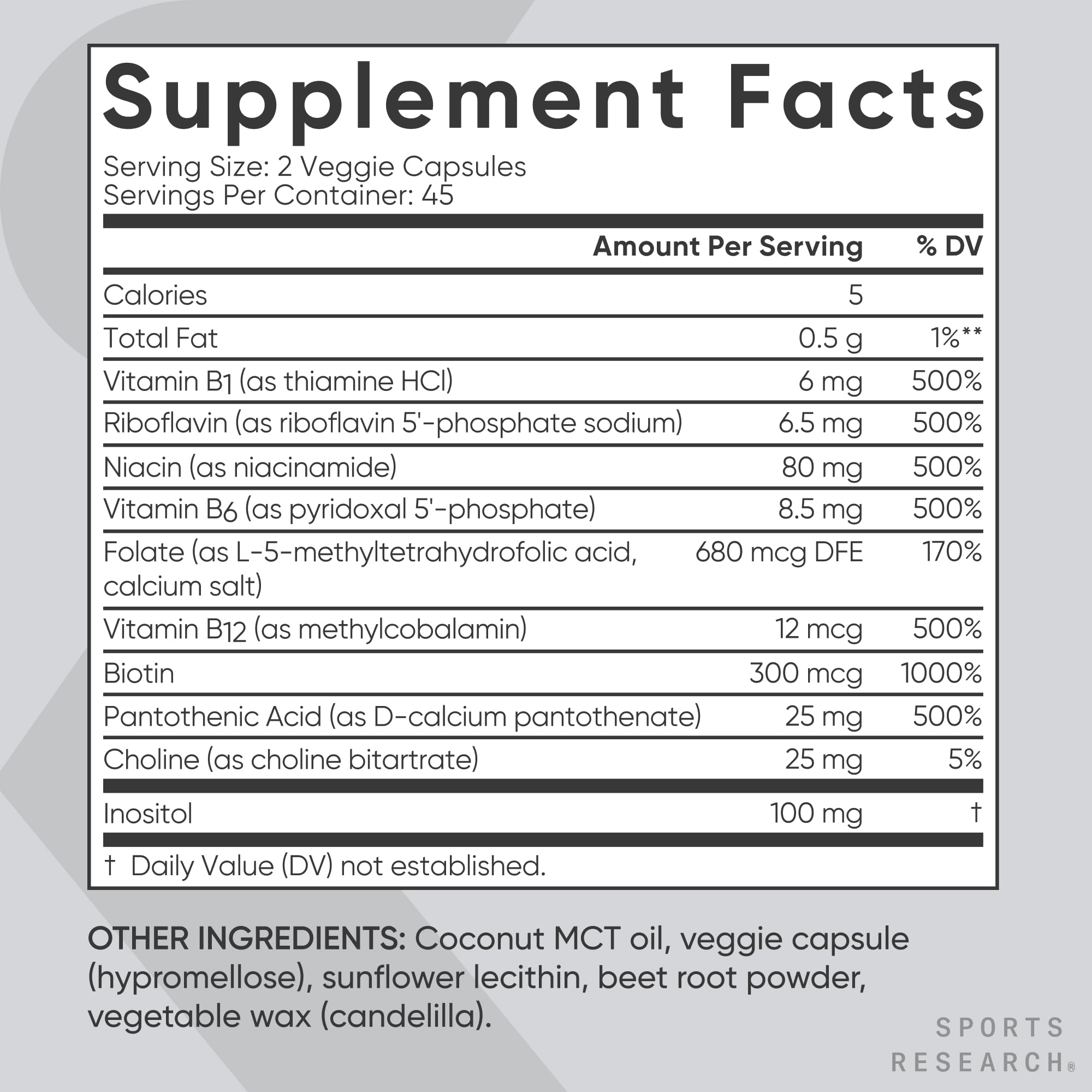 Sports Research Vitamin B-Complex - Full Spectrum of B Vitamins - 90 Liquid Veggie Capsules