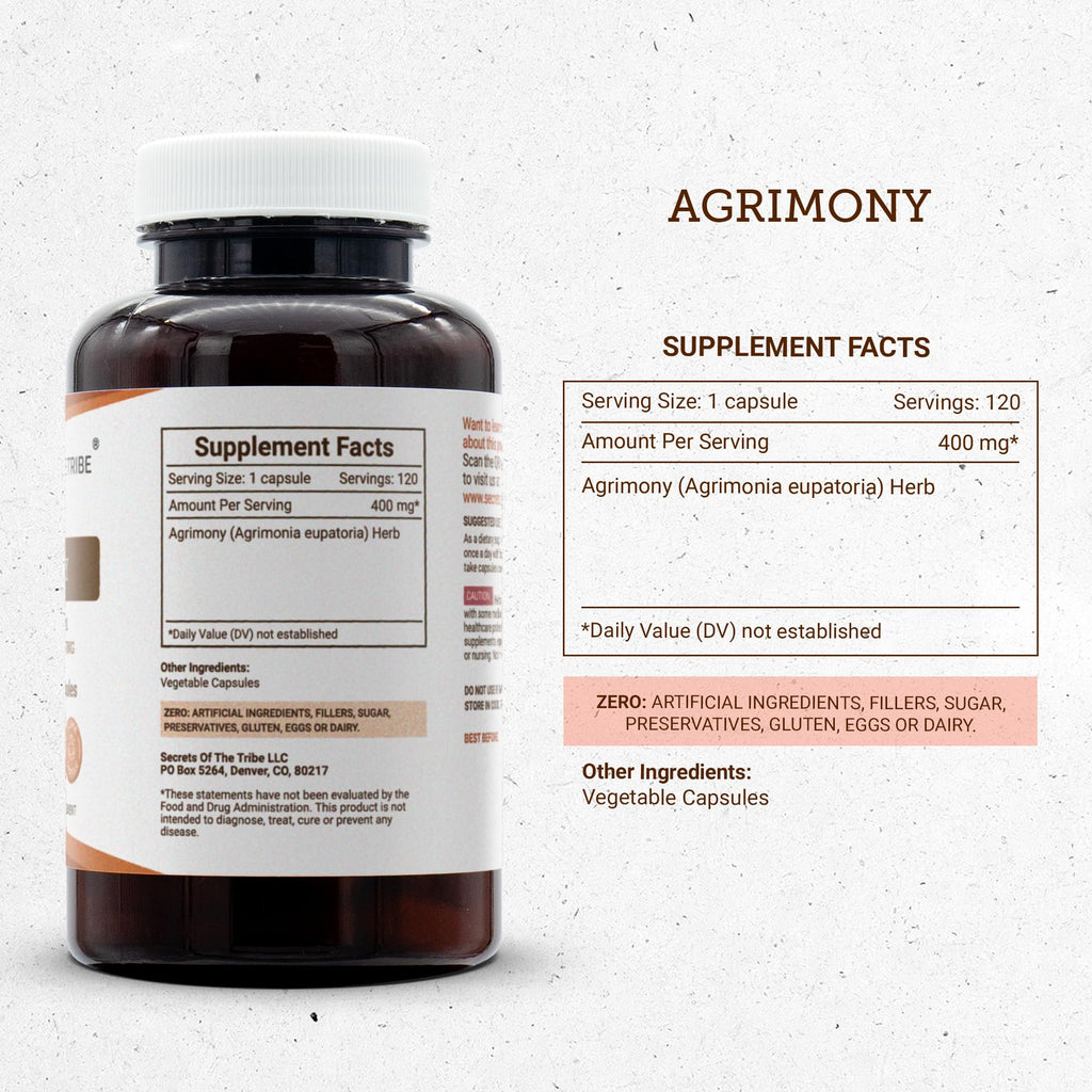 Secrets of the Tribe Agrimony 120 Capsules, 400 mg, Agrimony (Agrimonia Eupatoria) Dried Herb (120 Capsules)