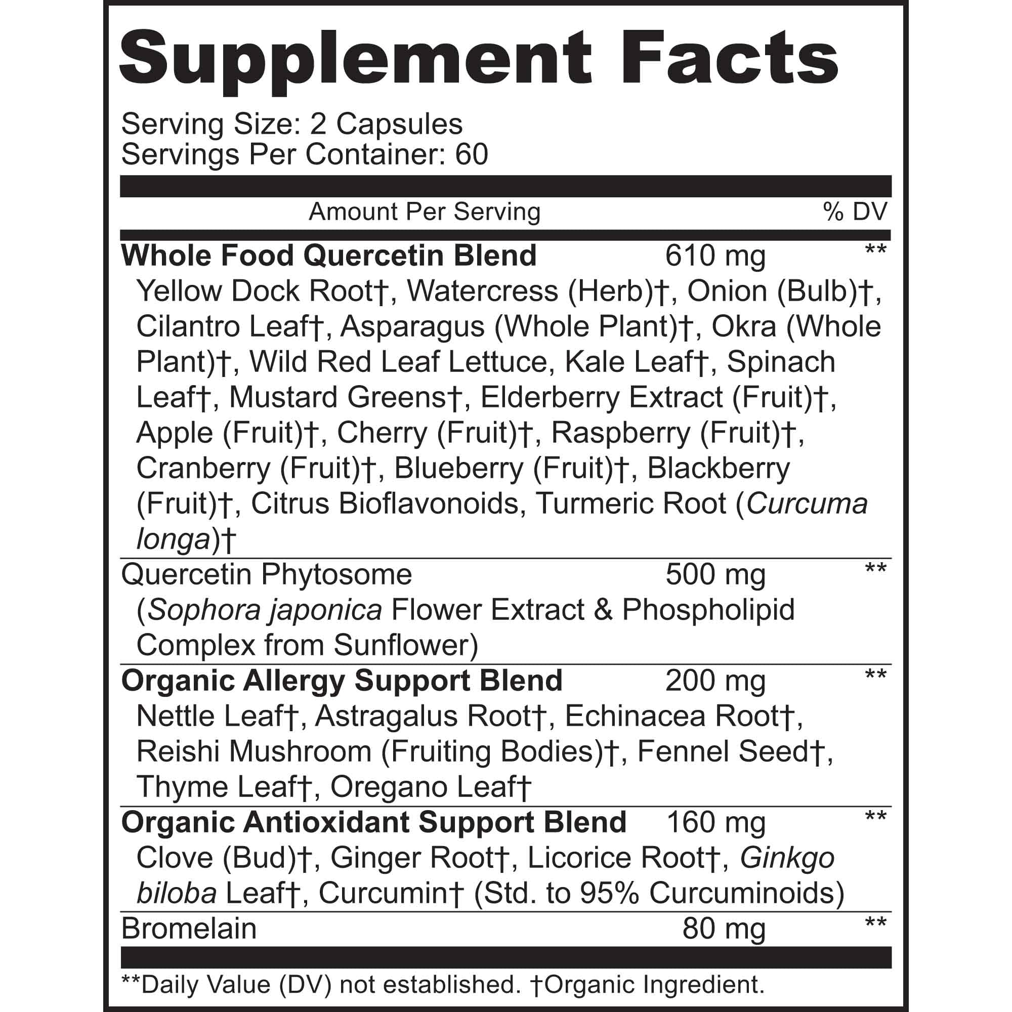 MoxyVites Quercetin with Bromelain 500mg Supplement - Bioactive Phytosome Complex, Pure Organic Whole Food Seasonal Support, Antioxidant, 20X Absorption & Bioavailability-120 Caps
