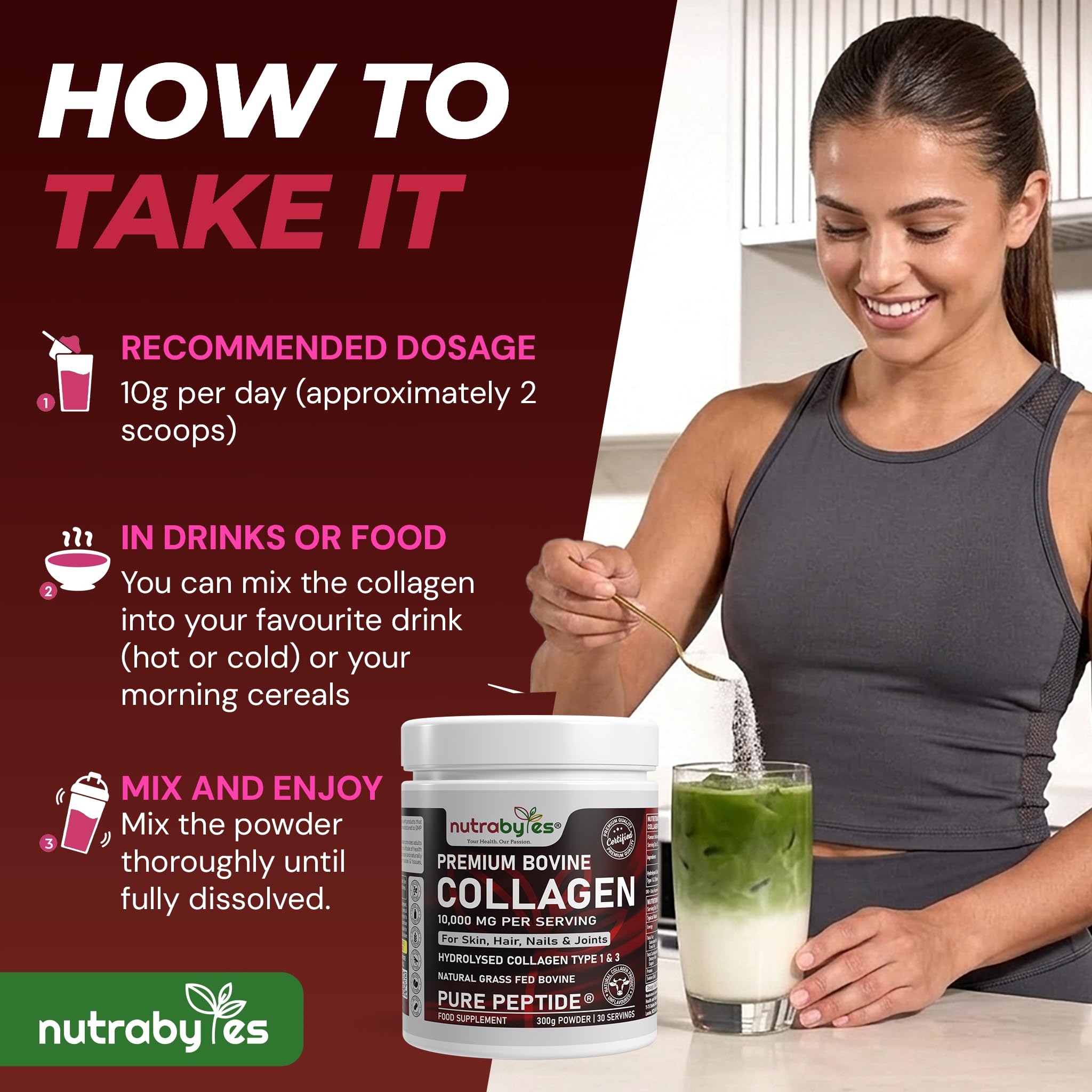 Bovine Collagen Powder 10000mg | Grass Fed | Type 1&3 | Unflavoured | 300g