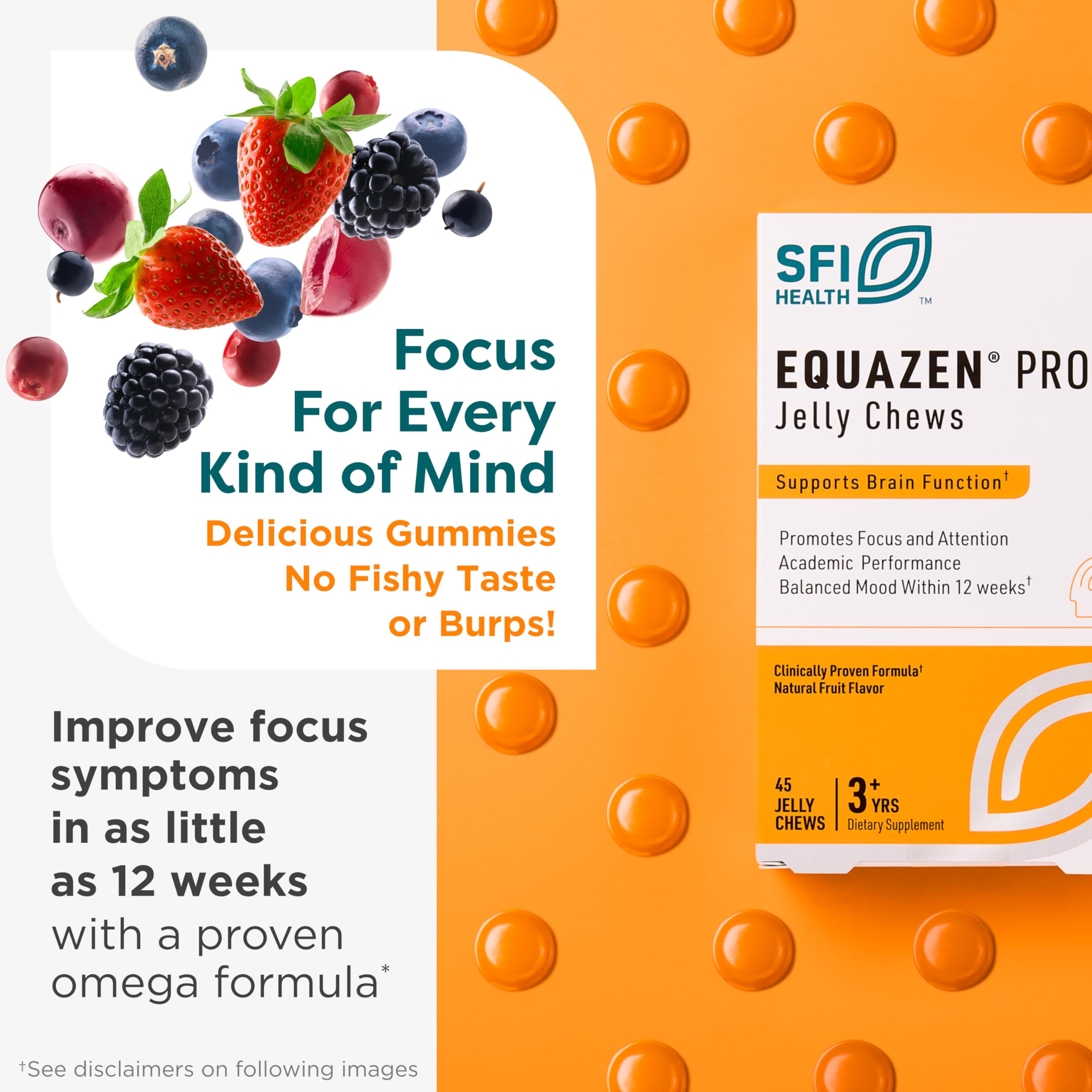 Equazen Pro SFI Health Fish Oil Jelly Chews - Omega 3 & Omega 6 for Kids & Teens - EPA, GLA & DHA for Kids Mood, Memory & Focus Support - Optimized for Bioavailability & Absorption (45 Jelly Chews)