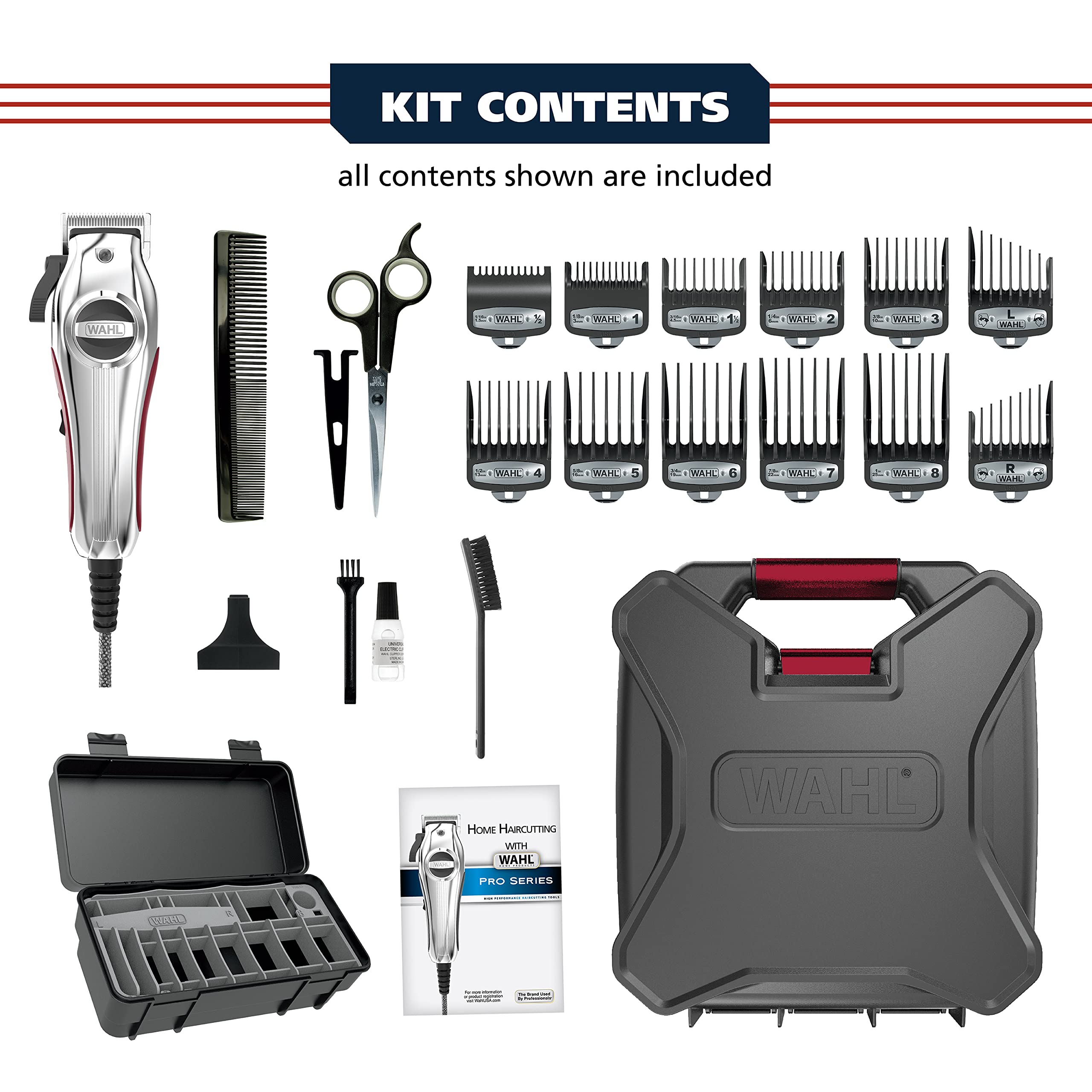 Wahl USA Pro Ultra Quiet High Torque Corded Hair Clipper for Ultra Quiet Operation and Cooler Operating Temperatures, Metal Housing with Bonus Hair Clipping Guard Caddy - Model 3000097