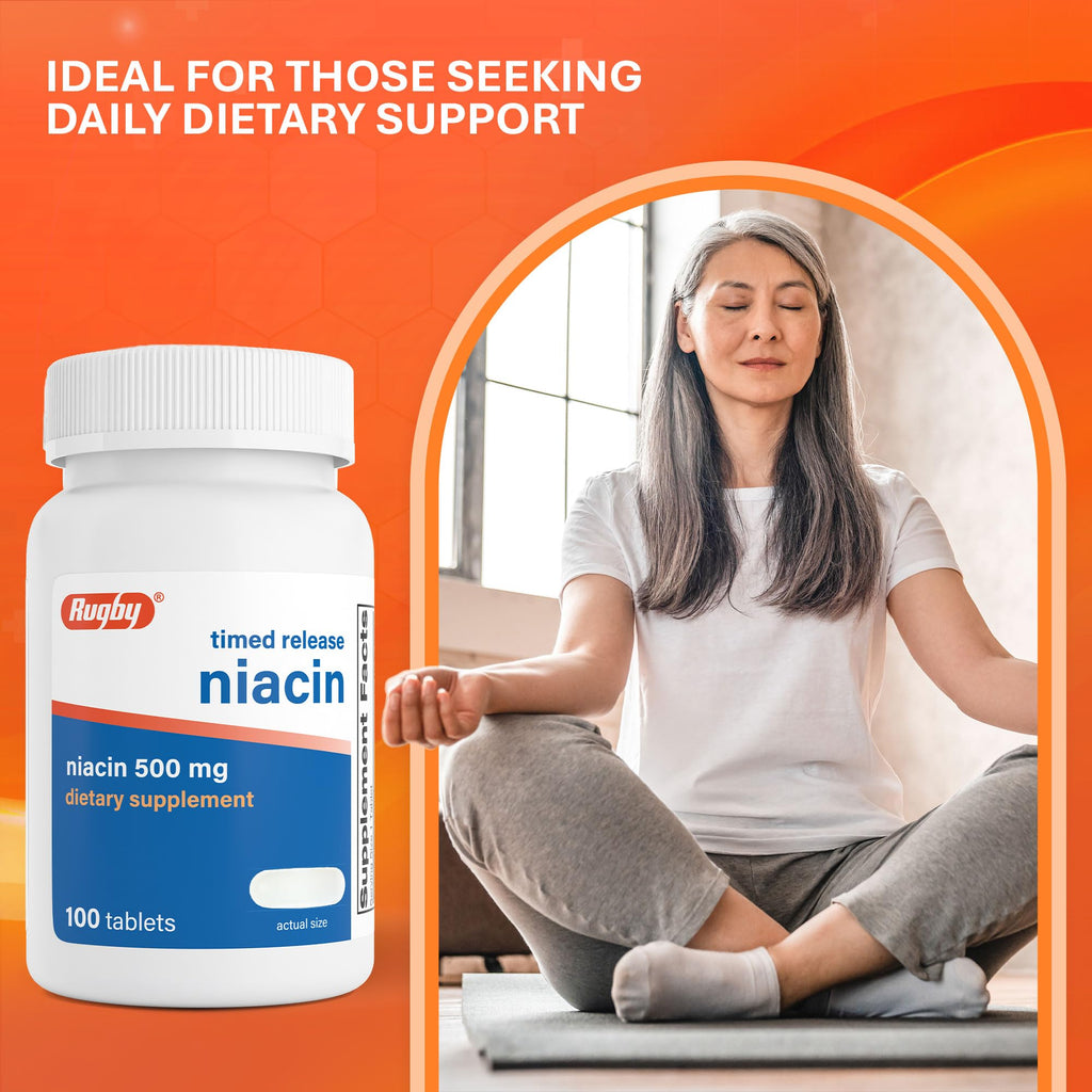 Rugby Timed-Release Niacin 500mg with 28mg Calcium, Dietary Supplement for Energy, Circulation and Metabolism Support, 100 Tablets (3 Pack)