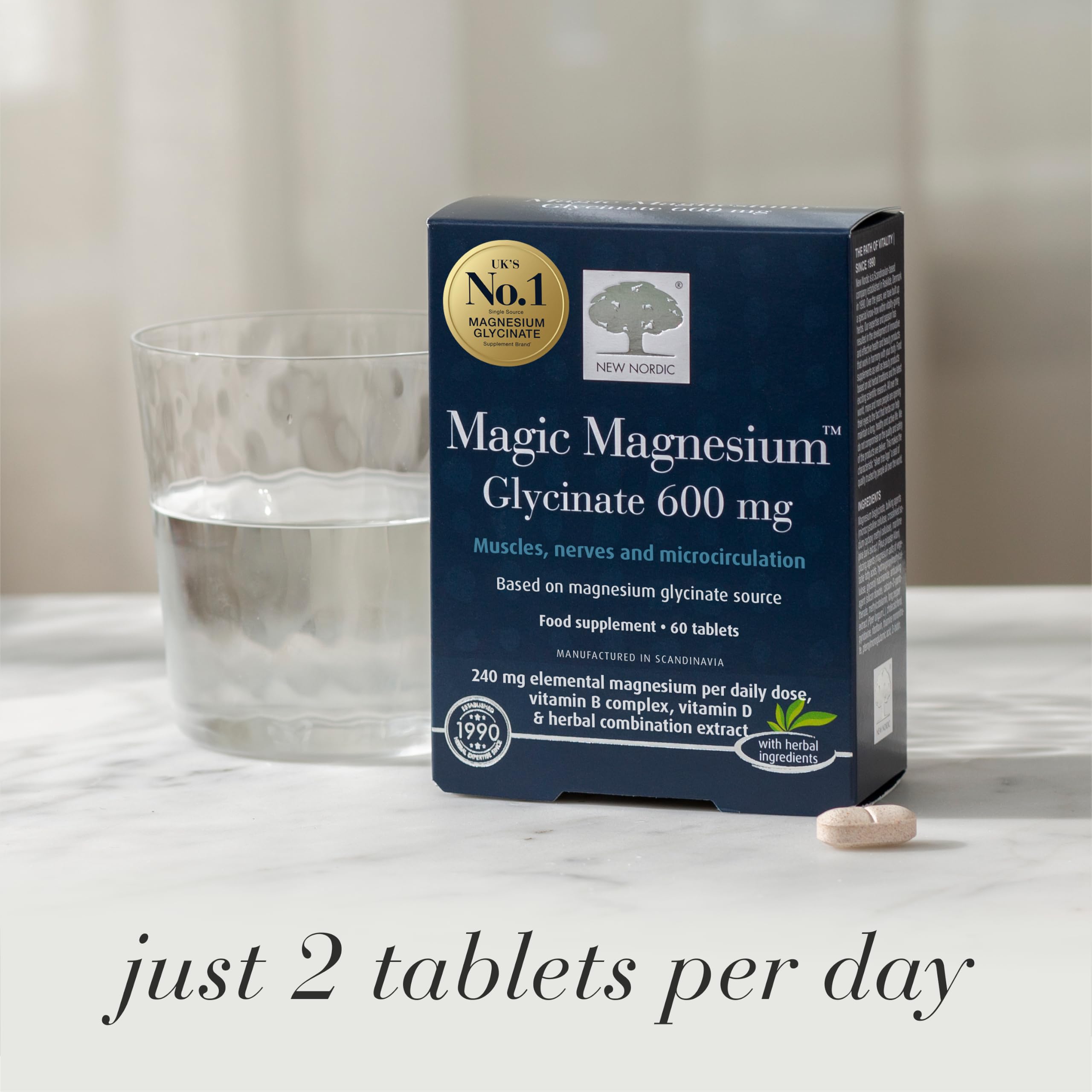 New Nordic Magnesium Glycinate 600mg Sleep Nerve & Electrolyte Balance 60ct