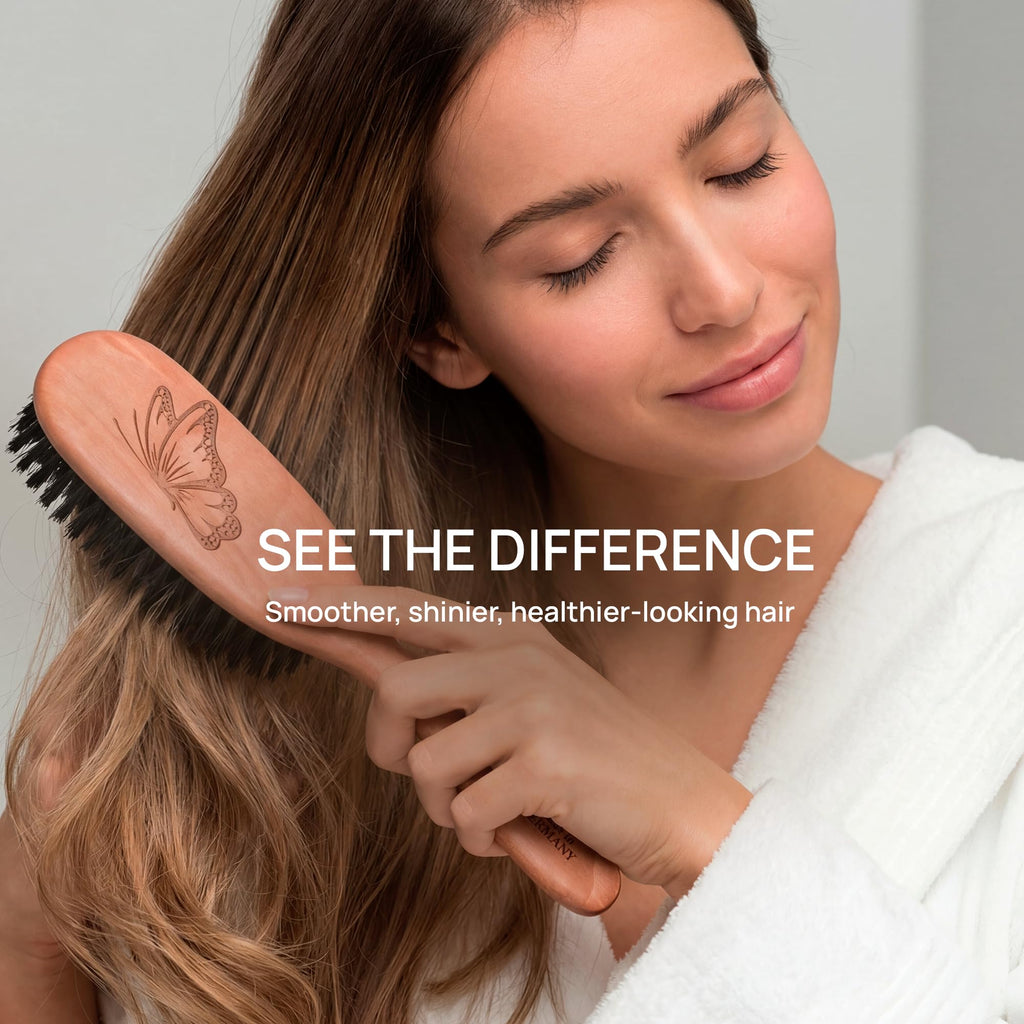 100% Pure Calcutta Boar Bristle Hairbrush for Natural Healthy Hair, Stiff Bristle, Made in Germany's Black Forest