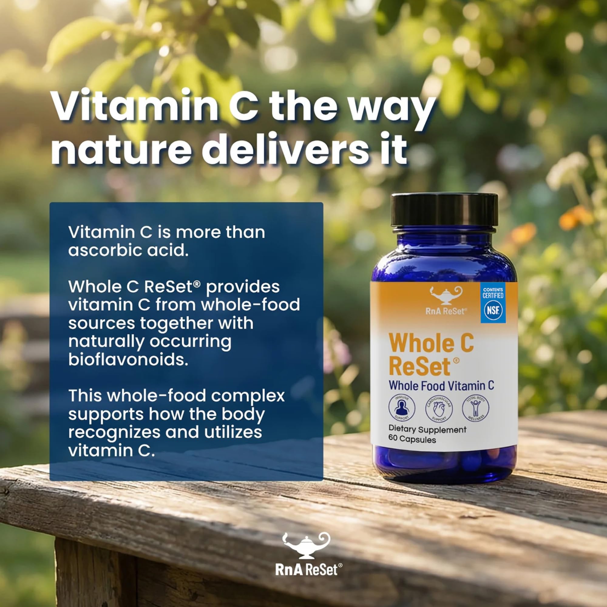 RnA ReSet Whole C Reset – Vita-C Fruit Blend with Bioflavonoids & Polyphenols, Organic Vitamin C Complex, Immune Support, NSF Contents Certified (60 Capsules)