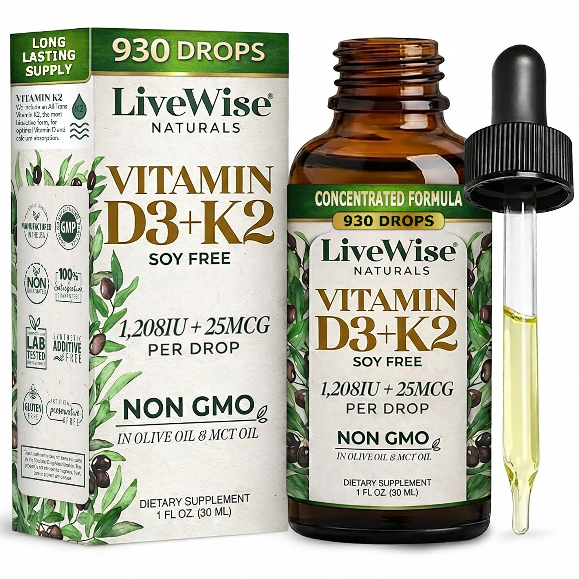 Live Wise Naturals Vitamin D3 K2 Drops for Adults, Ultra Concentrated