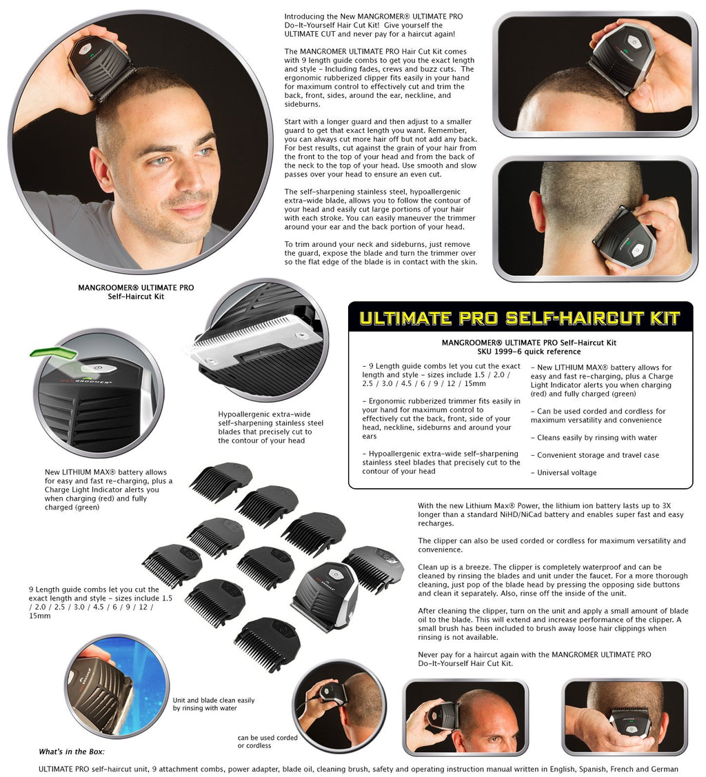 MANGROOMER™ Ultimate PRO Self-Haircut Kit with Lithium MAX™ Power, Hair Clippers, Hair Trimmers and Waterproof to Save You Money!