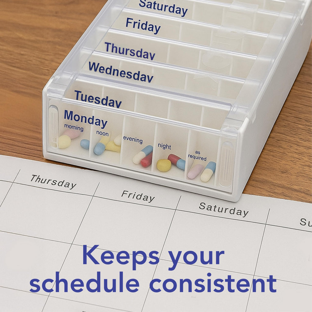 Anabox Weekly Pill Organiser, 7 Day Pill Box, Handy Organised Tablet Dispenser/Container, White, 19 x 12 x 5.4 cm