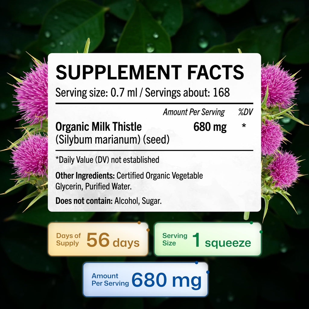 BIO KRAUTER® Milk Thistle Supplement for Liver Cleanse & Detox - Liquid Milk Thistle Extract Сontains Silymarin for Digestive Support 4 Fl.Oz - Alcohol & Sugar Free, 56 Days of Supply