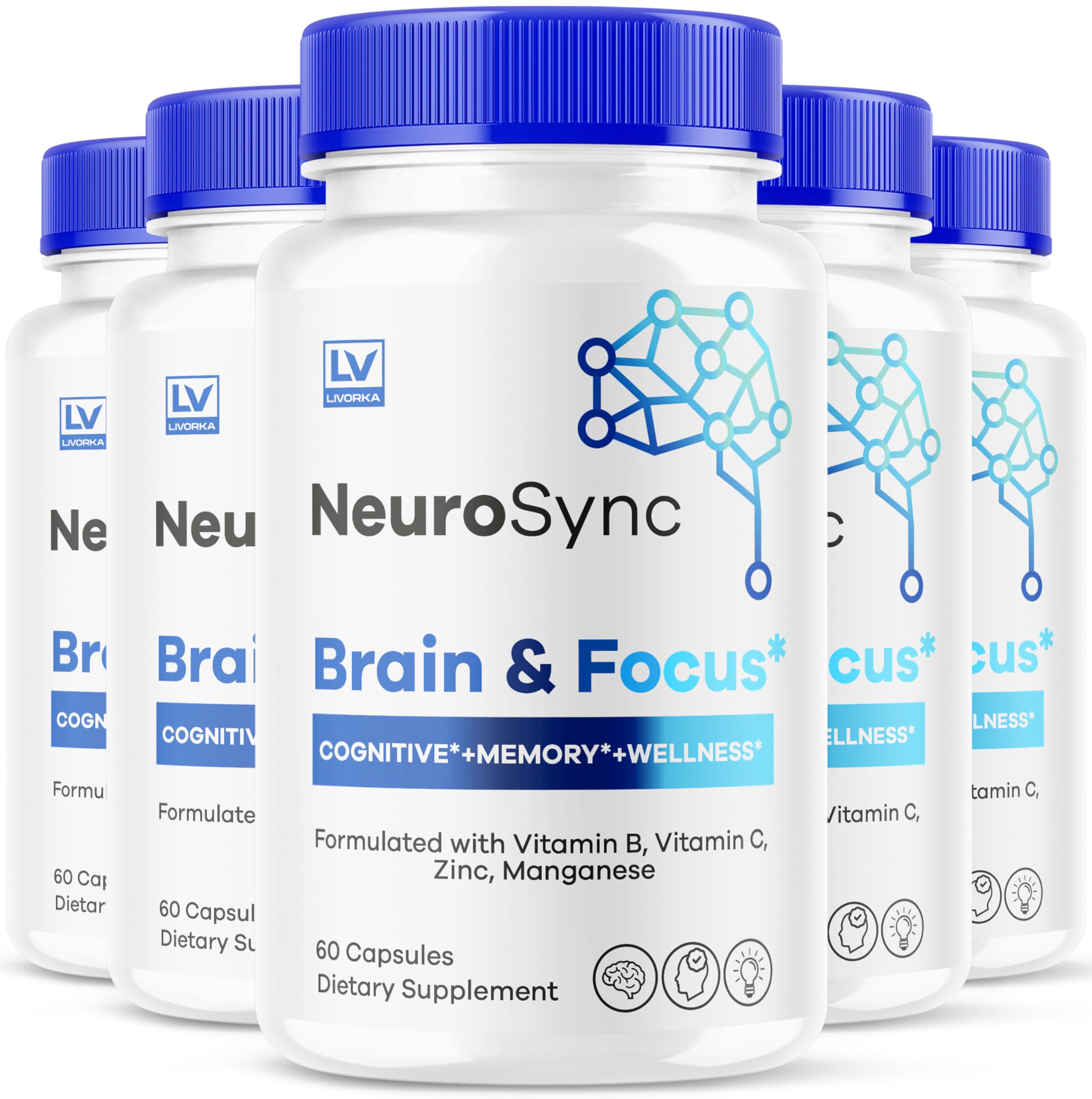 (5 Pack) NeuroSync Brain Capsules, Neuro Sync Brain & Focus, NeuroSync Brain, NeuroSync Advanced Formula Capsules, NeuroSync Brain and Focus, NeuroSync Brain Supplement, 300 Capsules for 5 Months