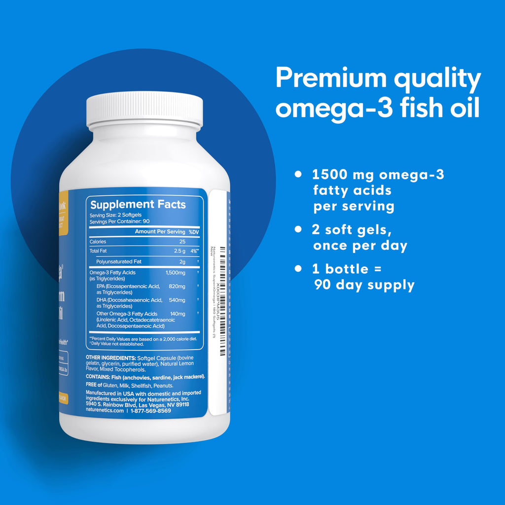 SuperiOmega rTG Triglyceride Form Omega 3 Fish Oil 1500mg EPA DHA 180ct