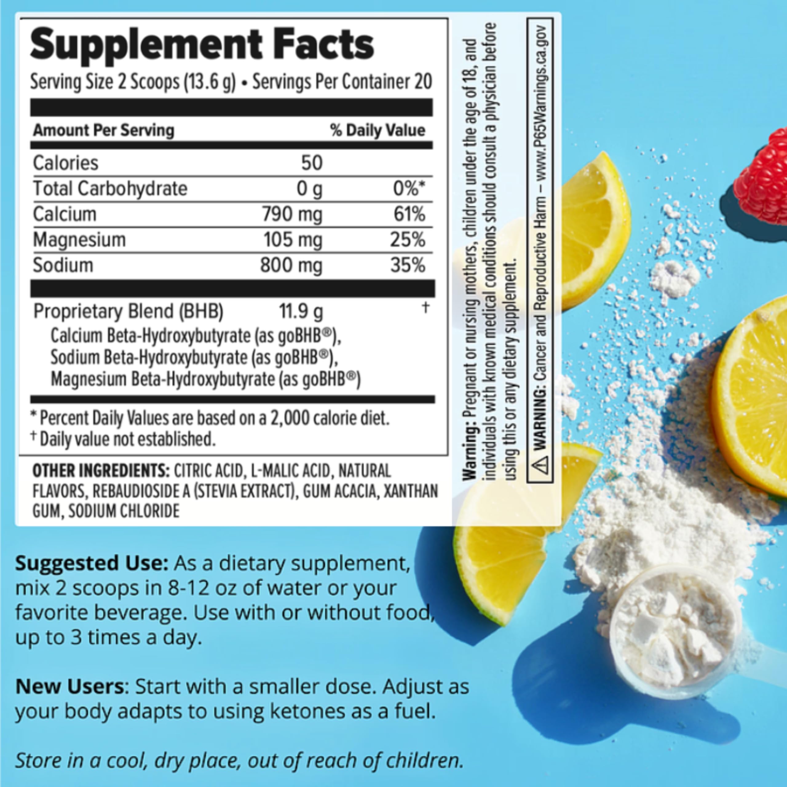 Dr. Boz Keto BHB Powder, Raspberry Lemonade Exogenous Ketones, 20 Count