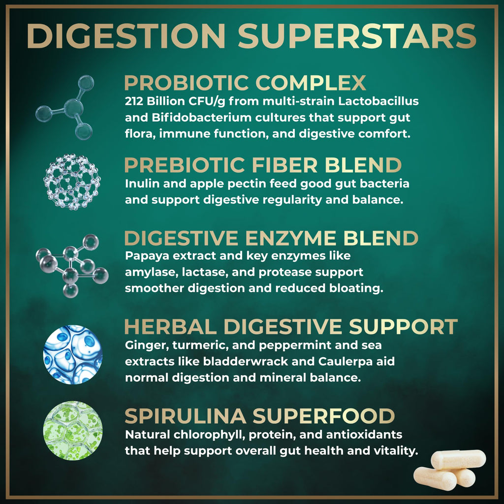 Complete Digestive Enzymes for Women & Men - 800mg Vegan Digestive Enzymes and Probiotics Prebiotics - Bloating Support, Gut Health & Digestion Supplement with Artichoke, Ginger, Papaya - 180 Capsules