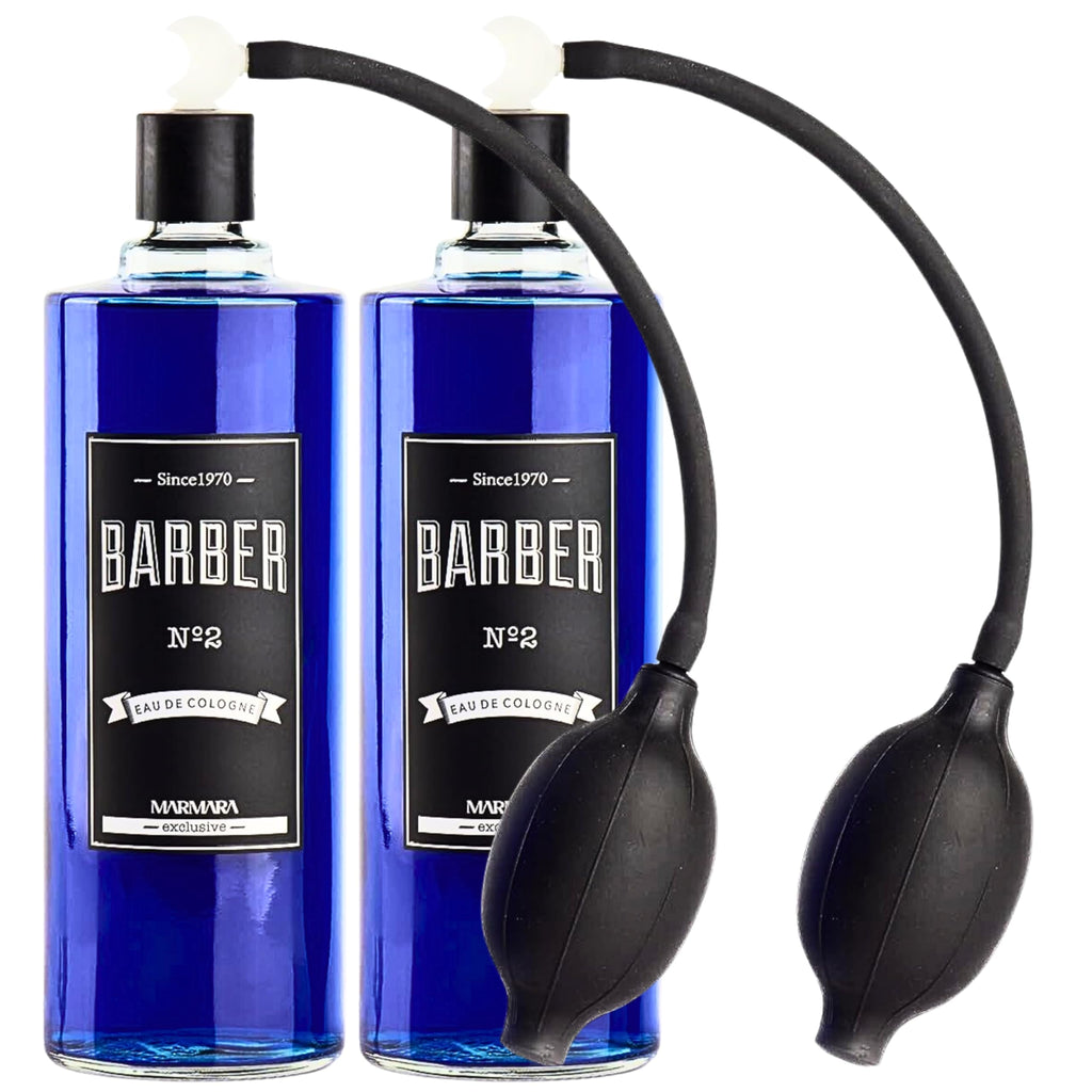 Marmara Barber Cologne - Best Choice of Barbers and Traditional Shaving Fans No:2 Series (Ball Pump Atomiser + 500ml x 2 Bottles)