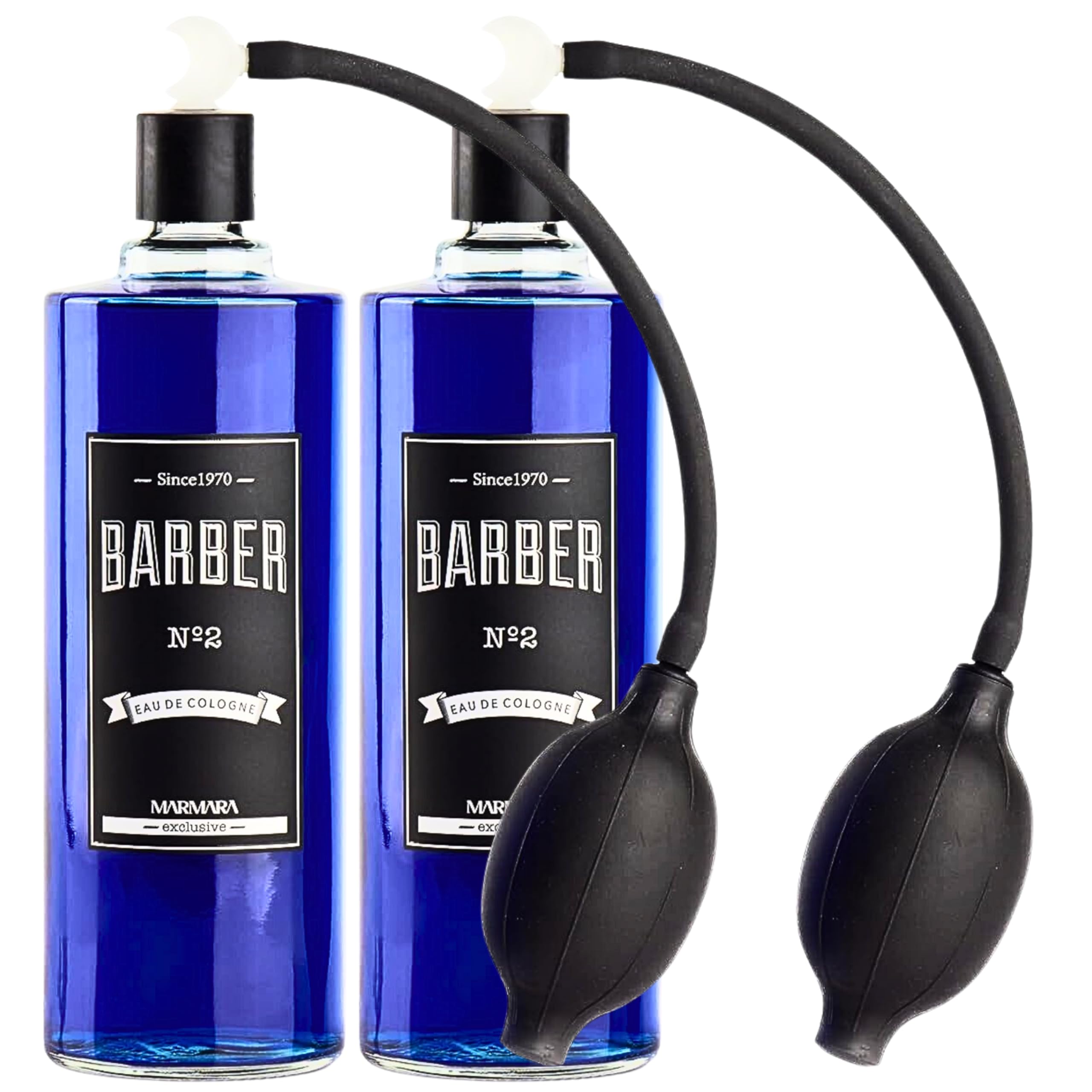 Marmara Barber Cologne - Best Choice of Barbers and Traditional Shaving Fans No:2 Series (Ball Pump Atomiser + 500ml x 2 Bottles)