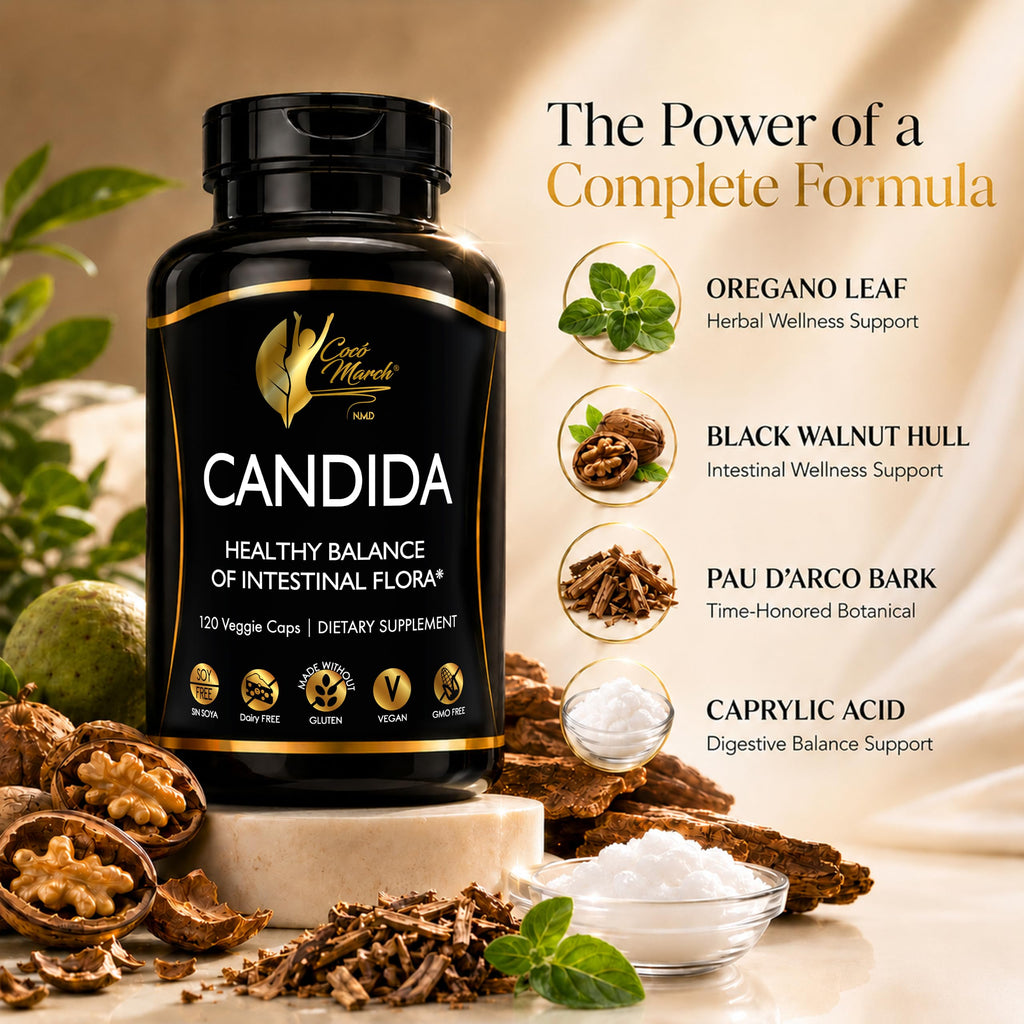 Cocó March N.M.D Candida Cleanse – 30 Day Herbal Detox Cleansing with Digestive Enzymes for Gut Health & Immune Support – Gluten Free, Vegan, Non-GMO, Dairy Free, Soy Free – 120 Veggie Caps