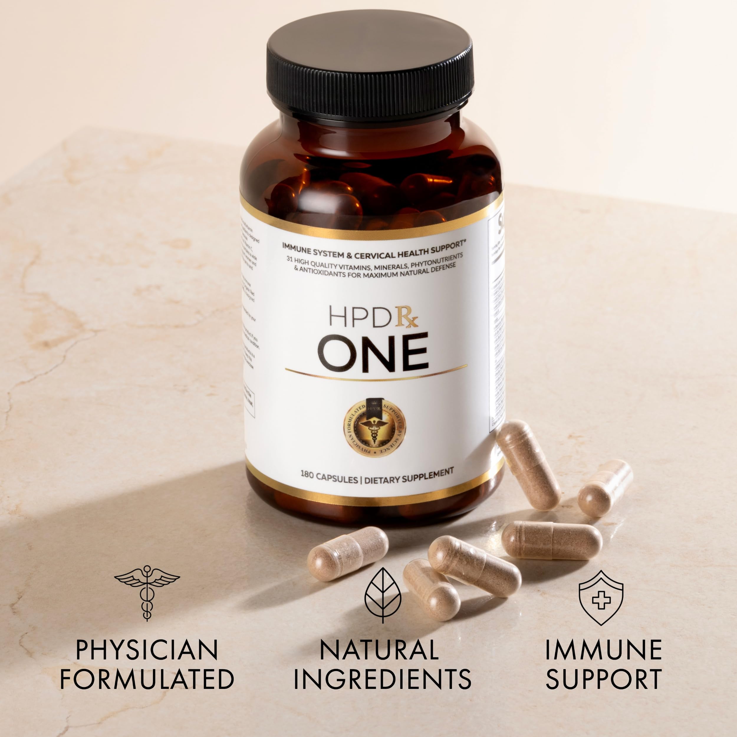 HPD Rx ONE Immunity Boost Multivitamin Supplements for Women and Men | Advanced Immunity Defense Support | Helps Immune Response | 1-Month Supply, 180 Capsules, Pack of 1