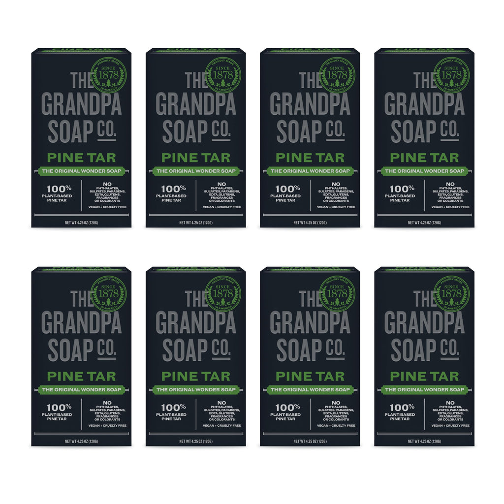 The Grandpa Soap Company Pine Tar Bar Soap for Men- Made With Pine Tar Oil, 3 in 1 Cleanser Deodorizer and Moisturizer, Dermatologist Tested, Safe for Sensitive Skin, 4.25 Oz, 8 Pack